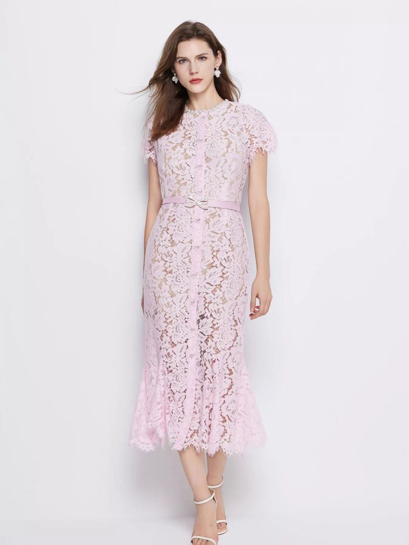 Lace Short Sleeve Mermaid Dress