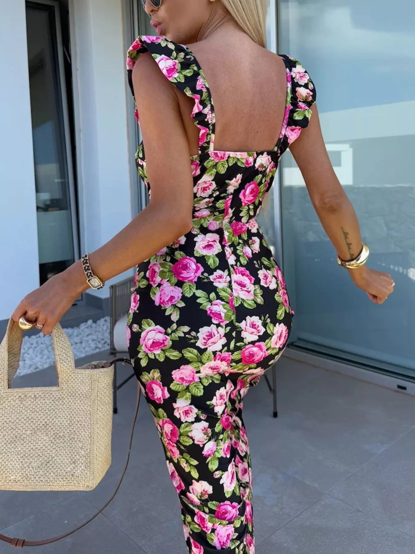 Slit Sweetheart Neck Midi Dress