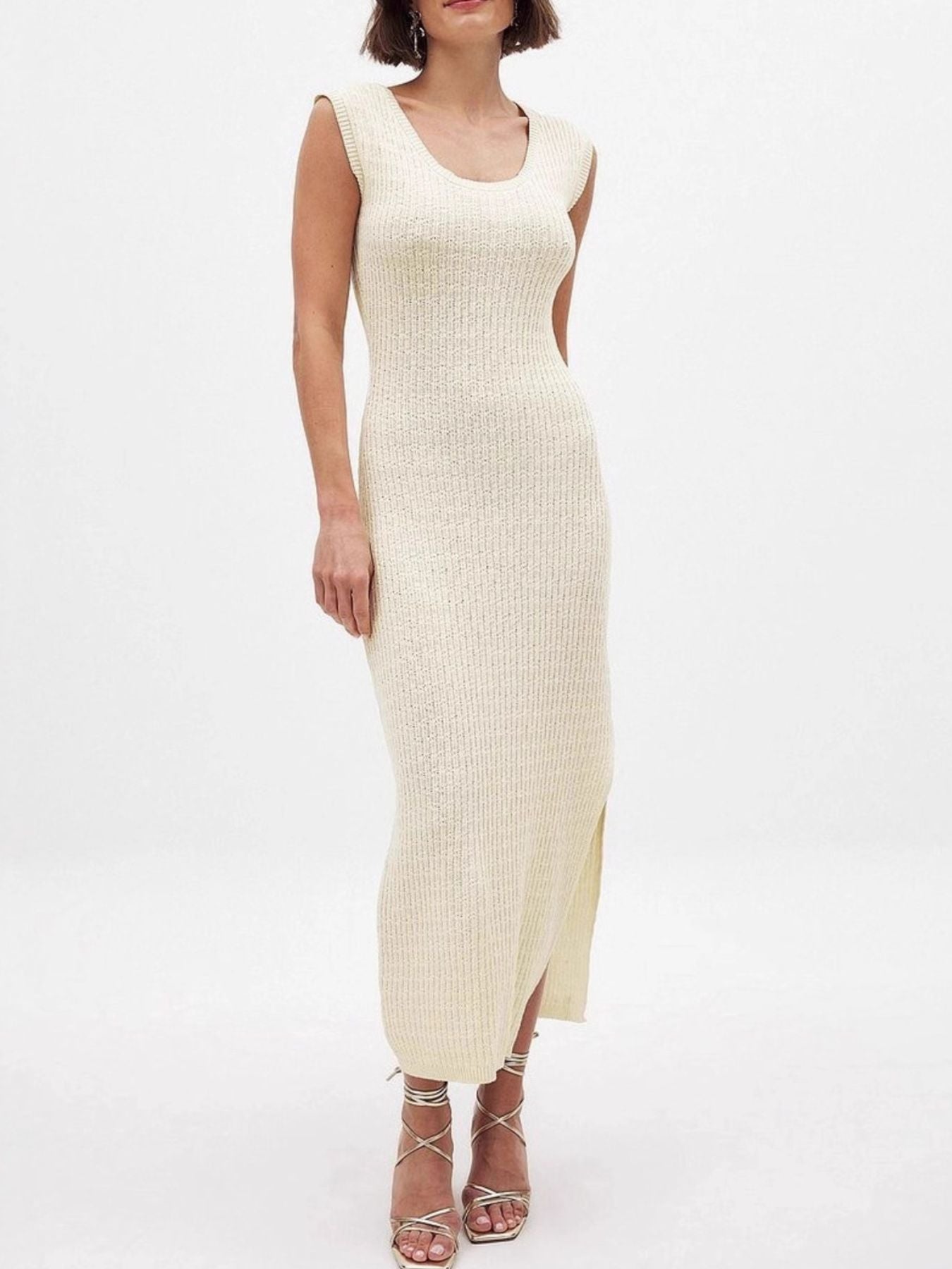 Side Slit Sleeveless Midi Knit Dress