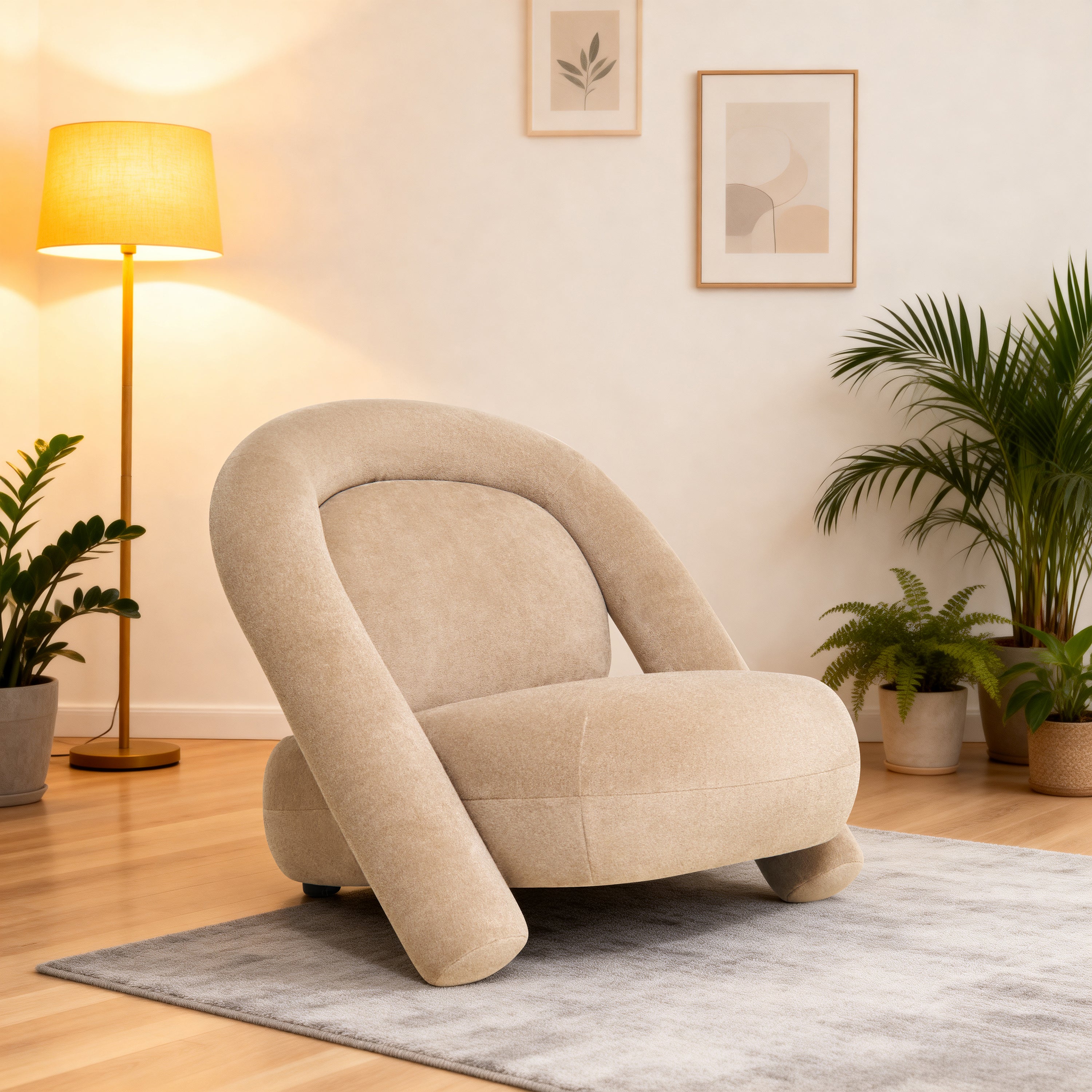 Lounge Chair in Dark Beige Velvet