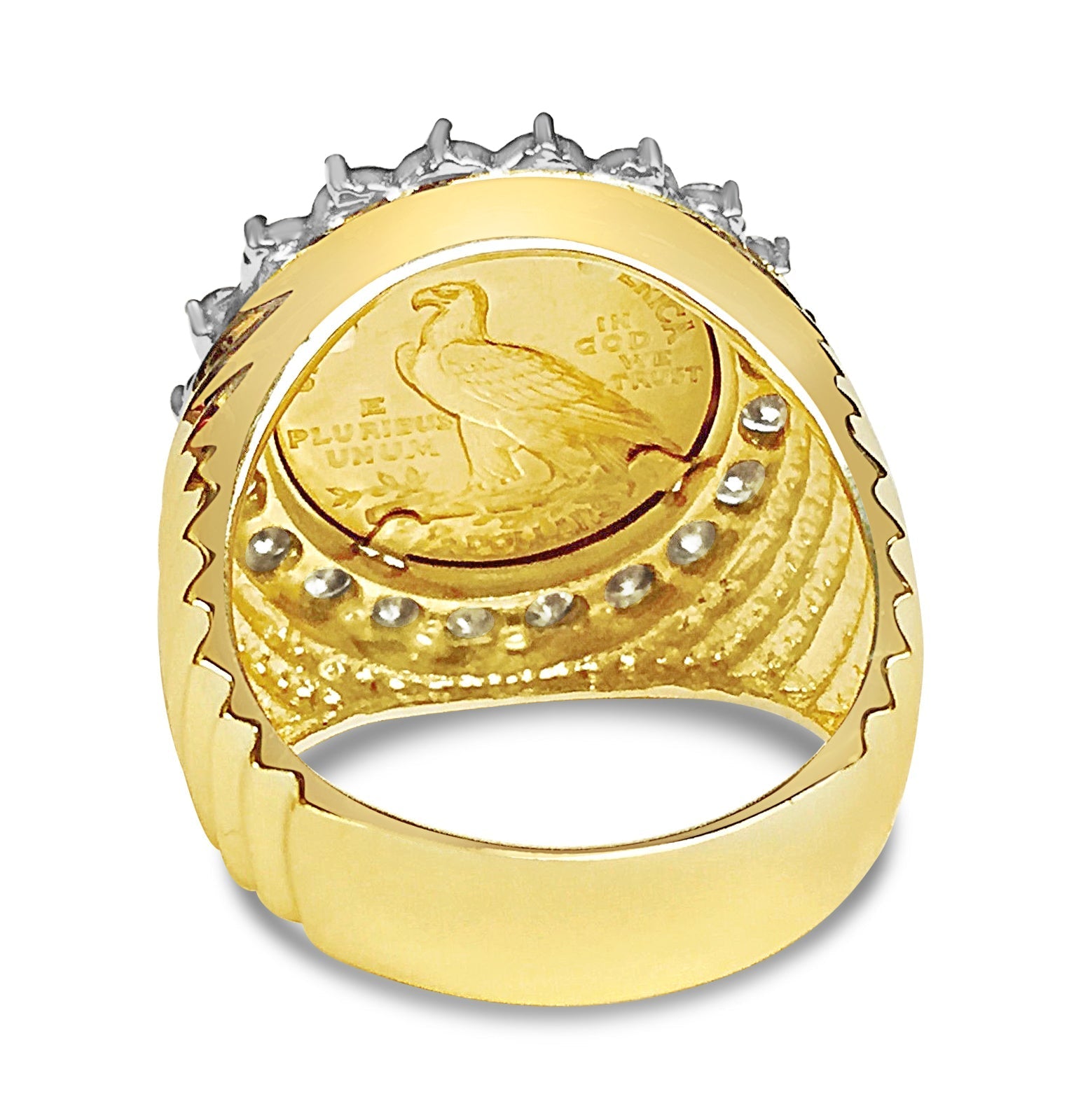 Diamond Fancy Solid White/Yellow/Rose Gold Handmade Coin Ring , Indian Head Coin , - Overture Gifts