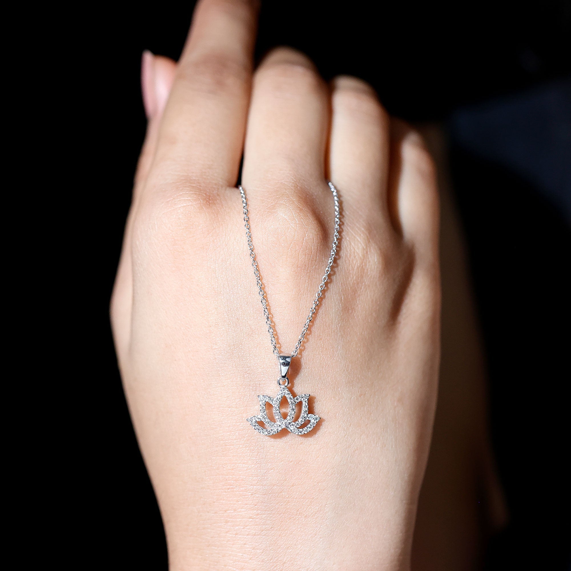 Diamond Lotus Flower Necklace in Pave Setting - Overture Gifts