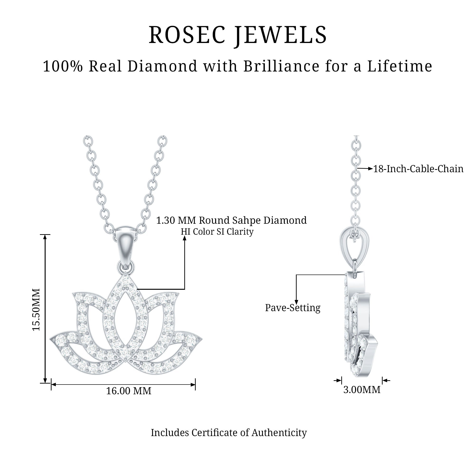 Diamond Lotus Flower Necklace in Pave Setting - Overture Gifts