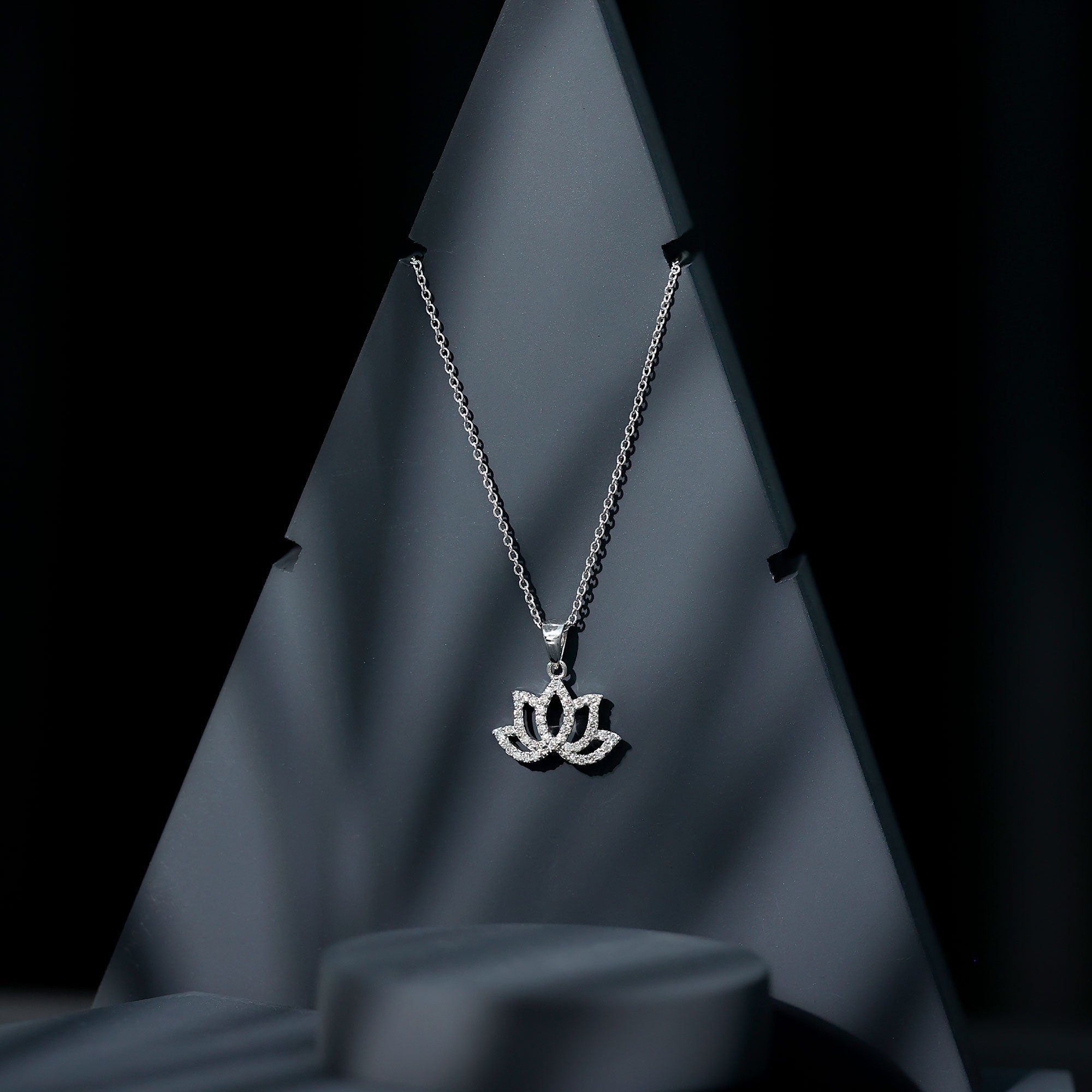 Diamond Lotus Flower Necklace in Pave Setting - Overture Gifts