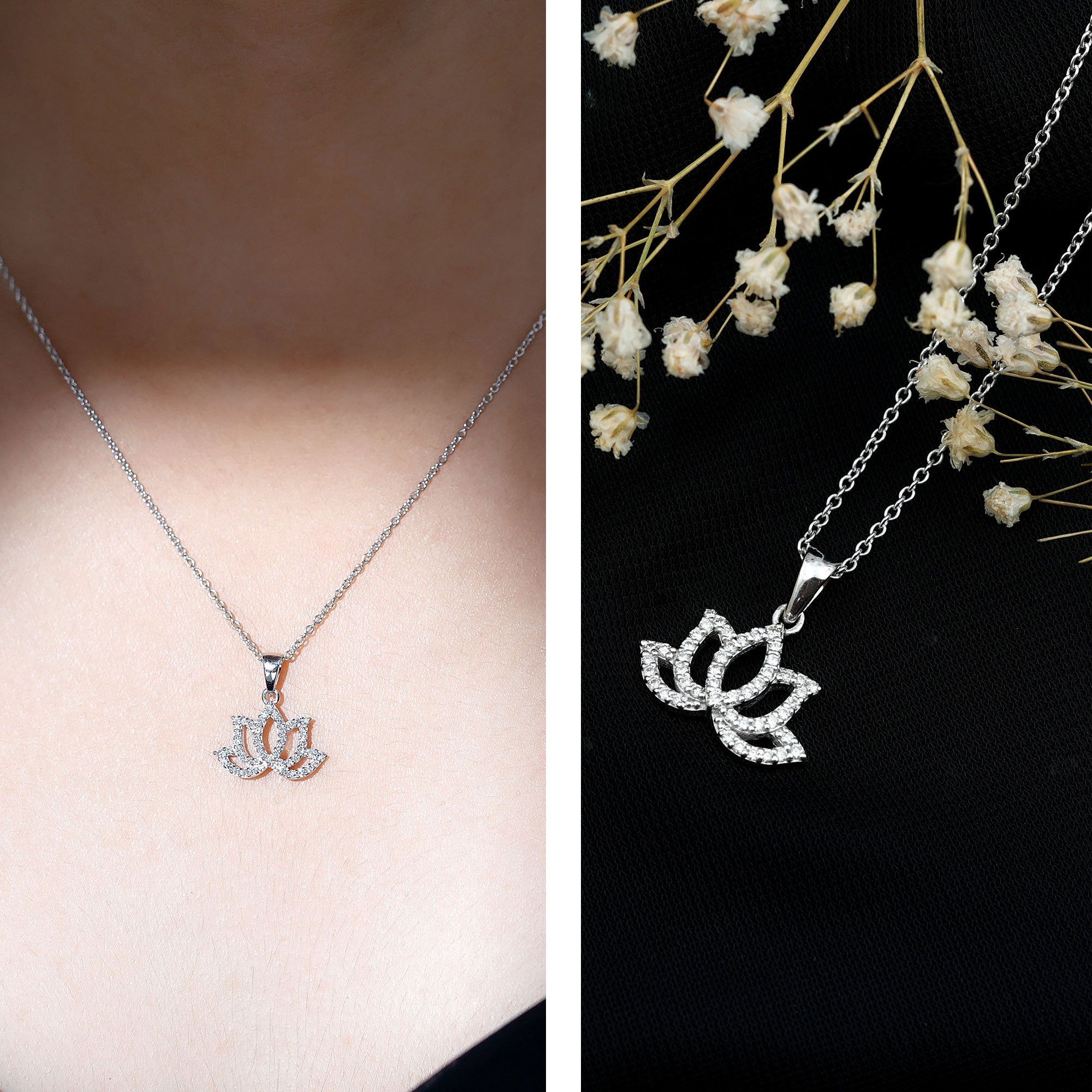 Diamond Lotus Flower Necklace in Pave Setting - Overture Gifts