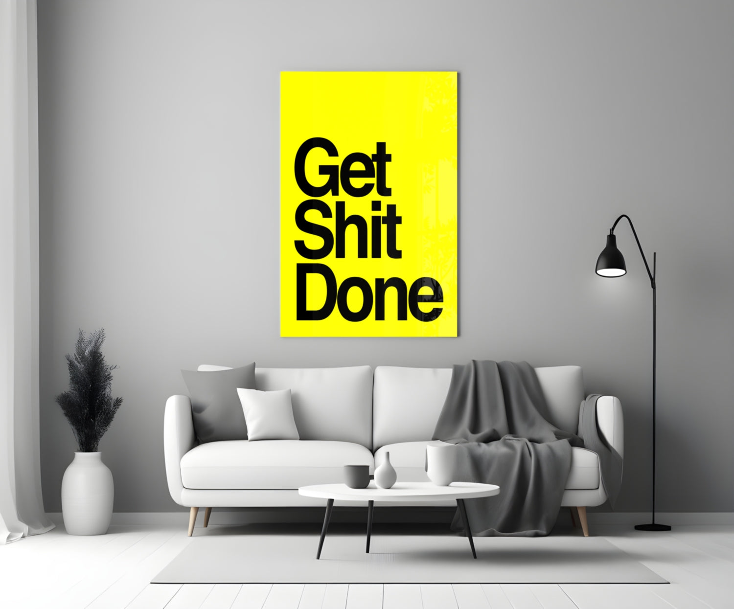 Get Shit Done Bold Yellow Glass Wall Art