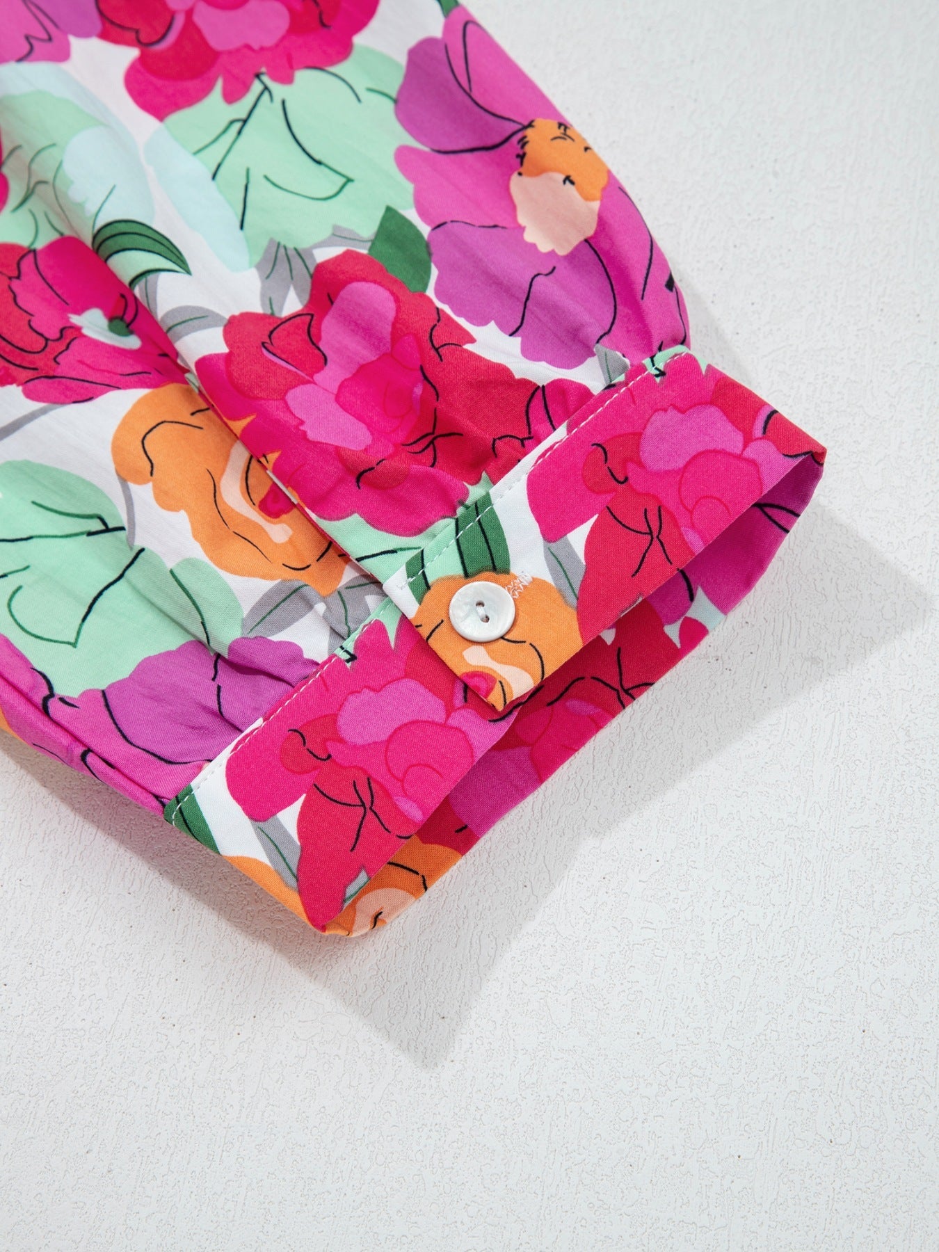Vibrant Floral Print V Neck Zip Up Puffy Half Sleeve Dress