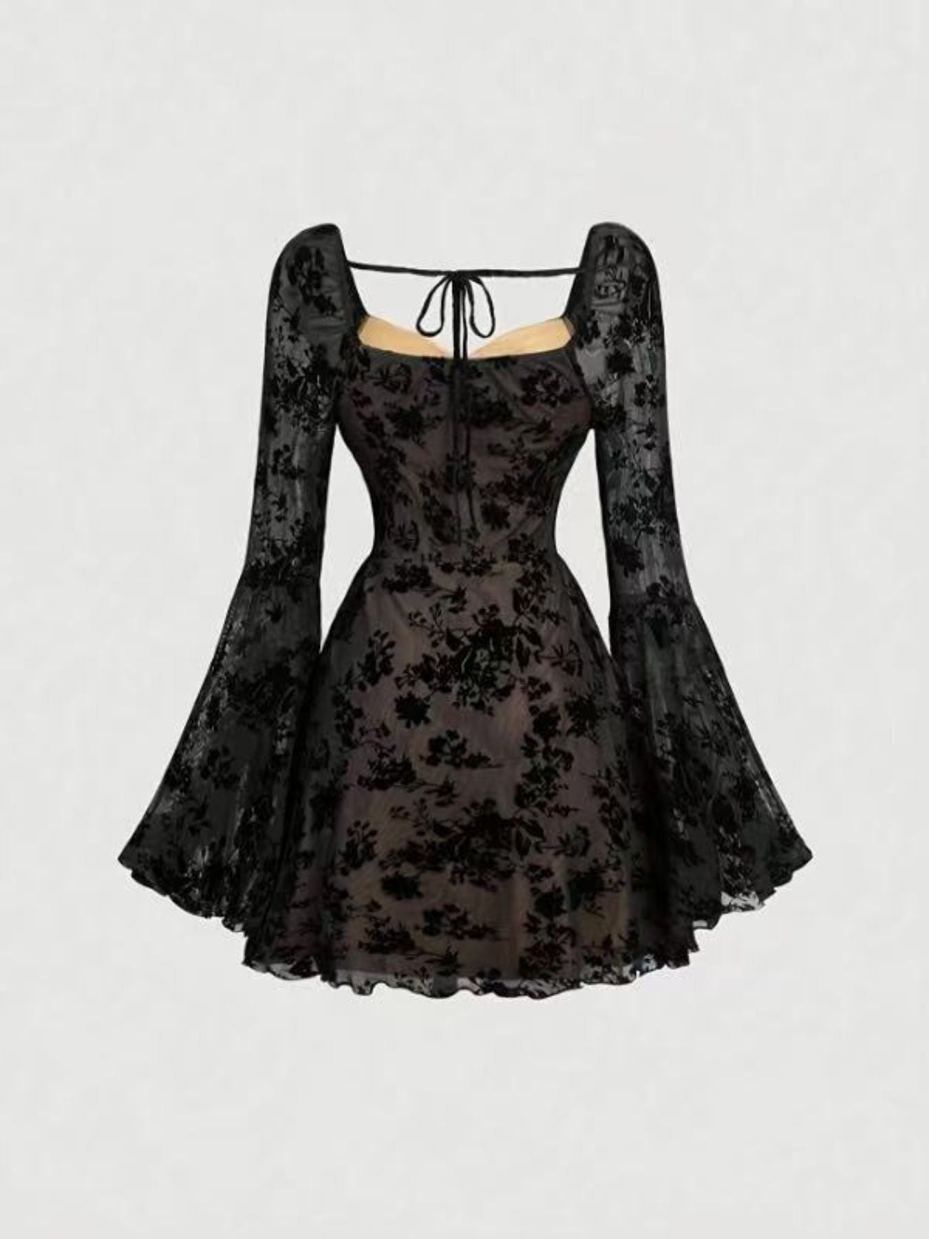 Full Size Sweetheart Neck Flared Sleeve Mini Dress Plus Size