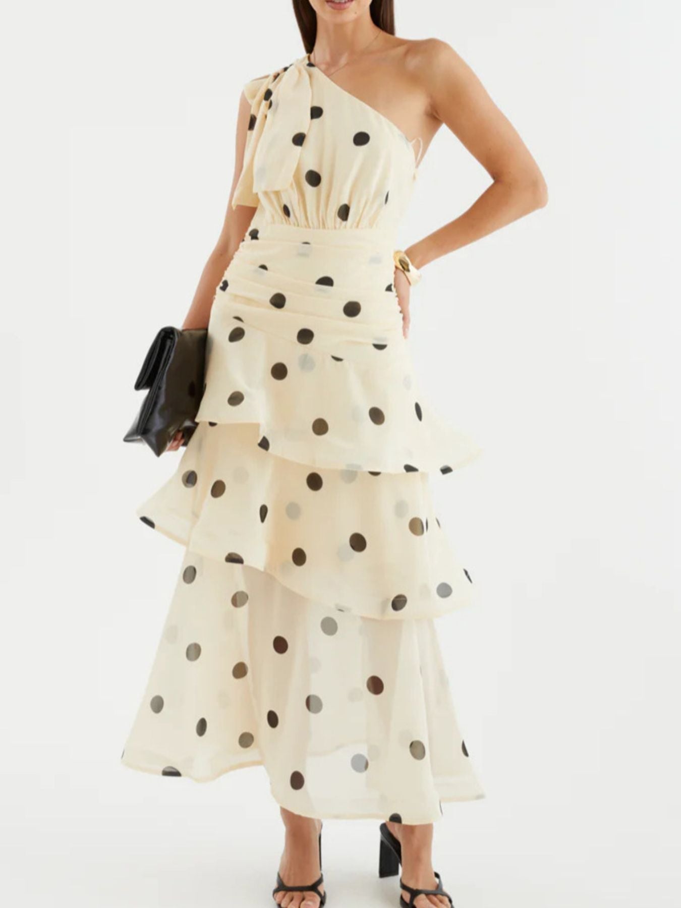 Polka Dot One-Shoulder Ruffle Dress