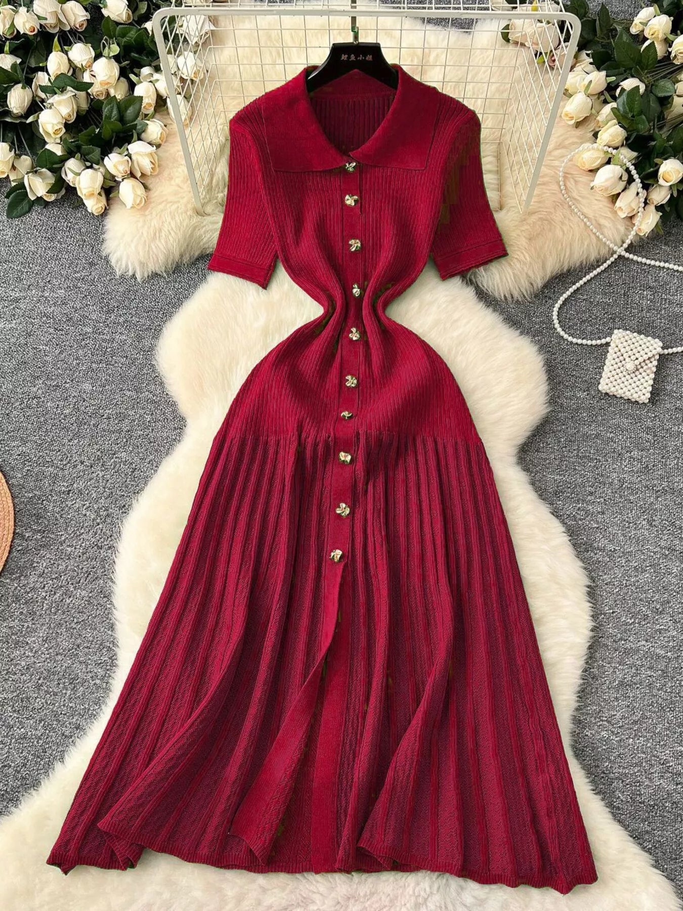 Button Front Short Sleeve Knit Dress