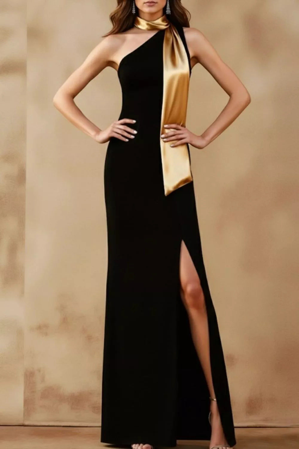 One-Shoulder Slit Maxi Dress