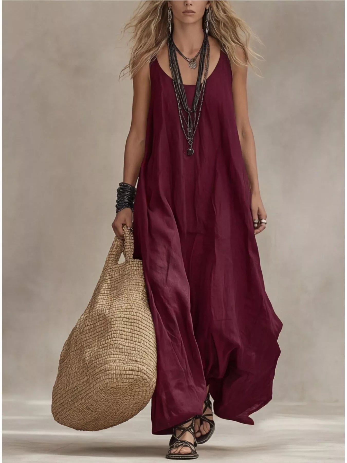 Full Size Scoop Neck Sleeveless Maxi Dress Plus Size