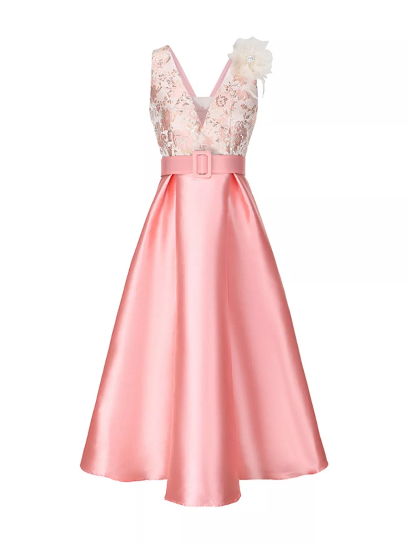 Floral Sleeveless Belted Midi Dress