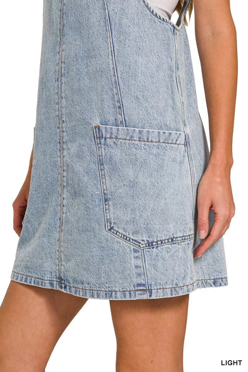 Zenana Denim Overall Dress with Front Pockets