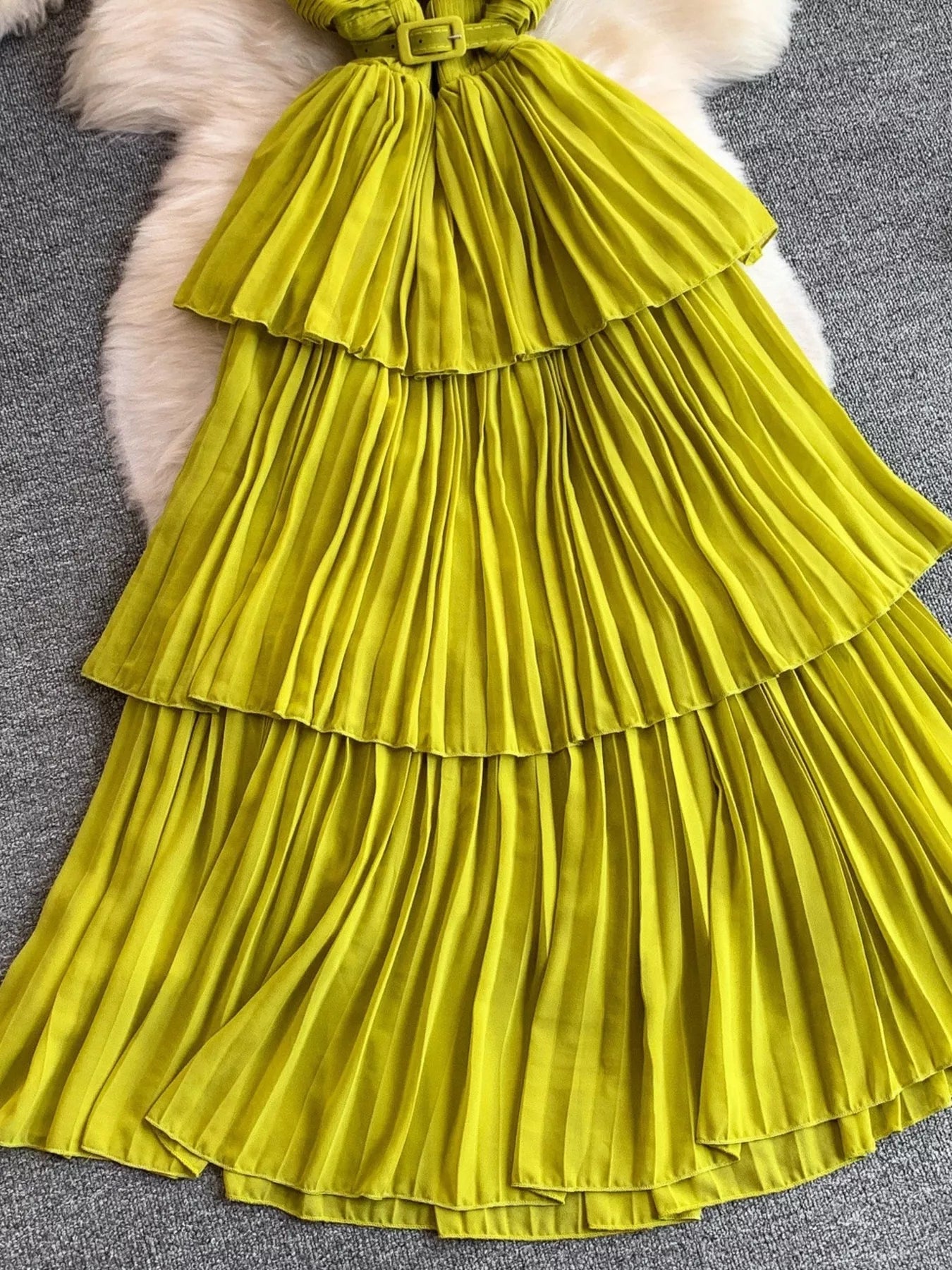 Pleated Layered Spaghetti Strap Midi Dress