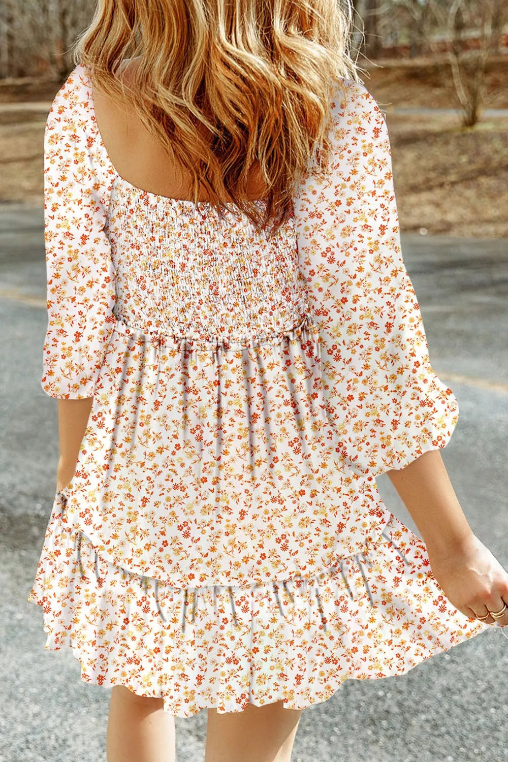 Floral Print Smocked Mini Dress