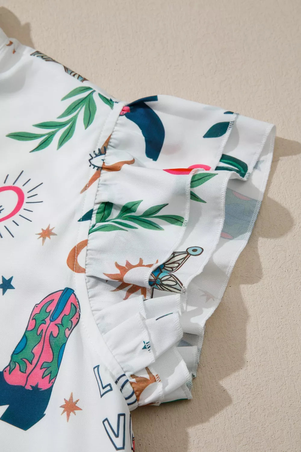 Western Print Flutter Sleeve Button Down Mini Dress