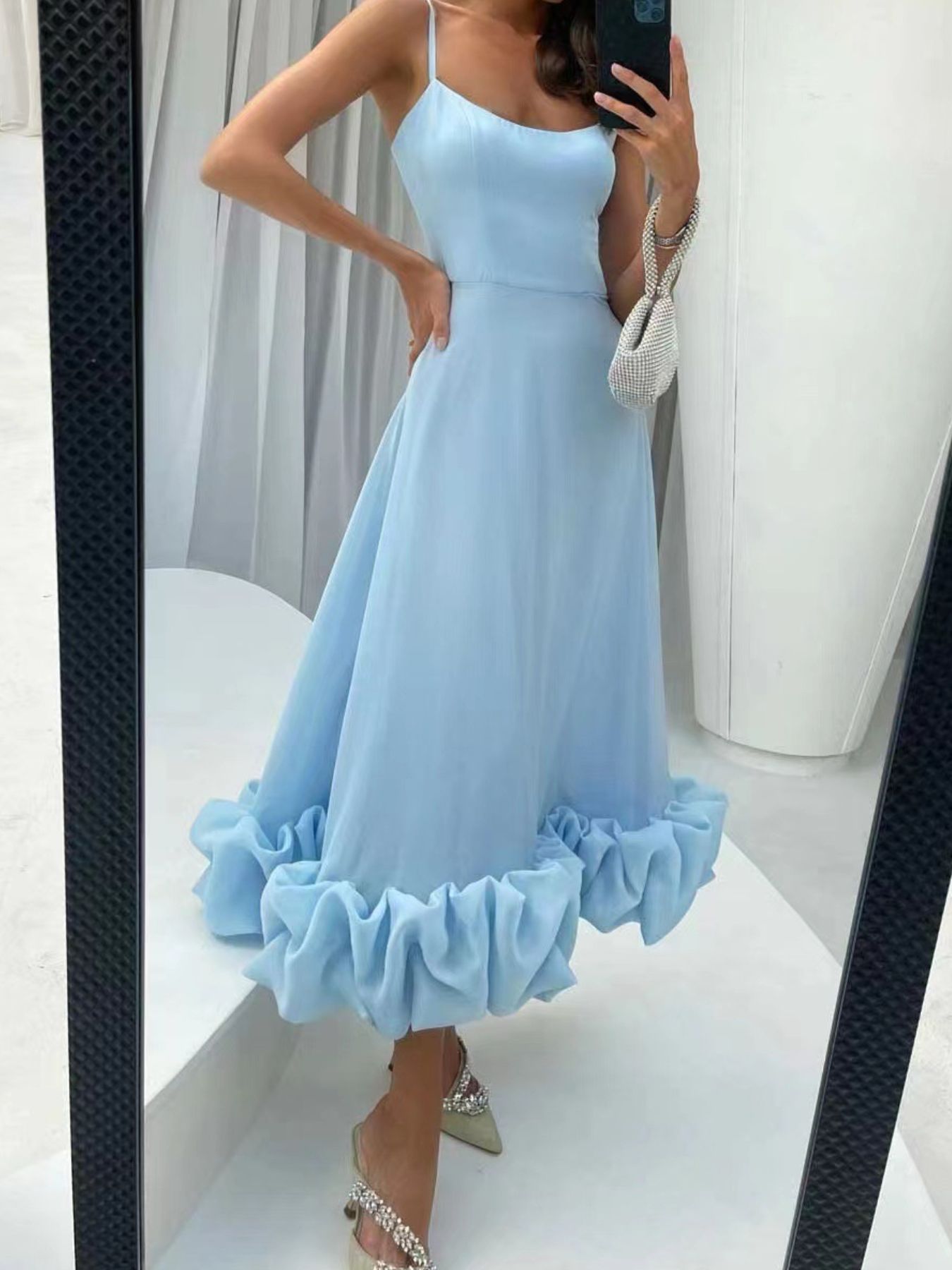 Ruffle Hem Scoop Neck Midi Dress