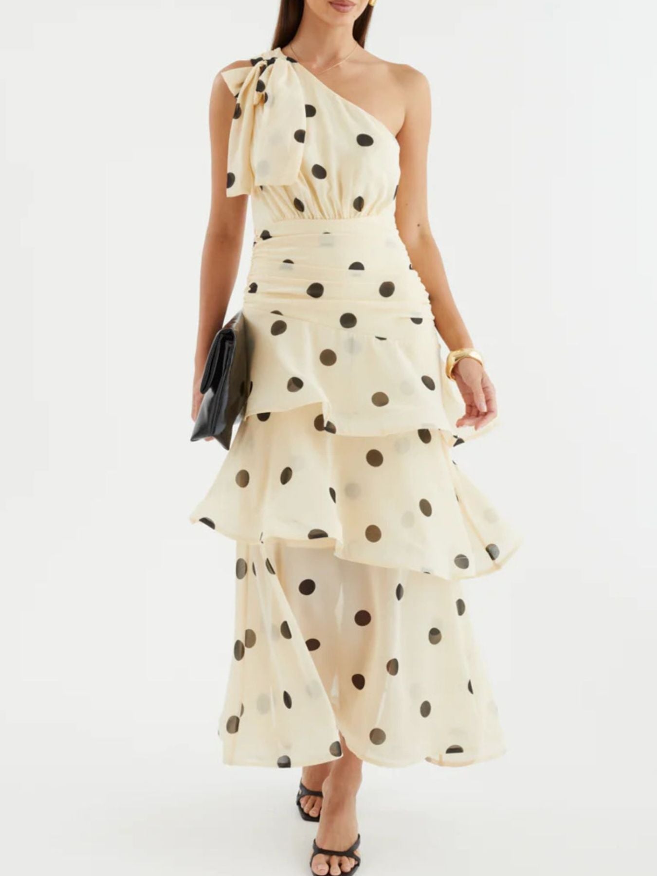 Polka Dot One-Shoulder Ruffle Dress