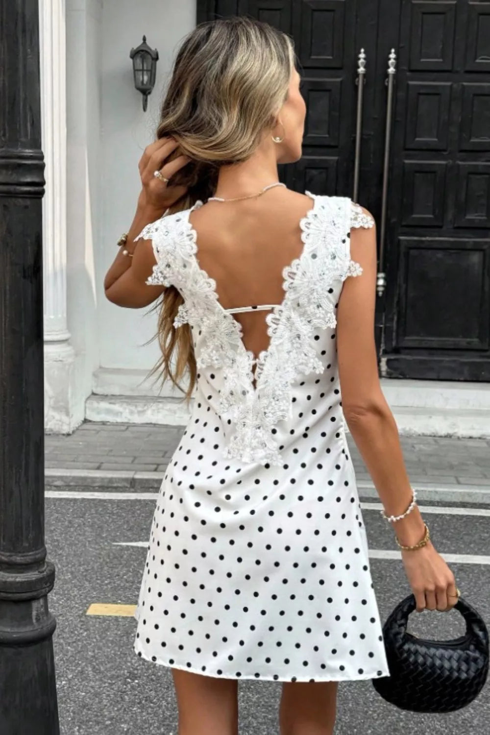 Lace Trim Polka Dot Mini Dress