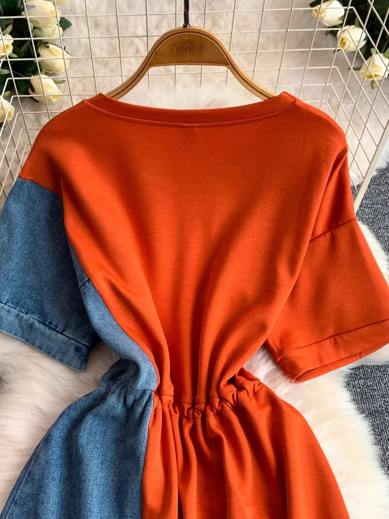 Color Block Short Sleeve Casual Dress