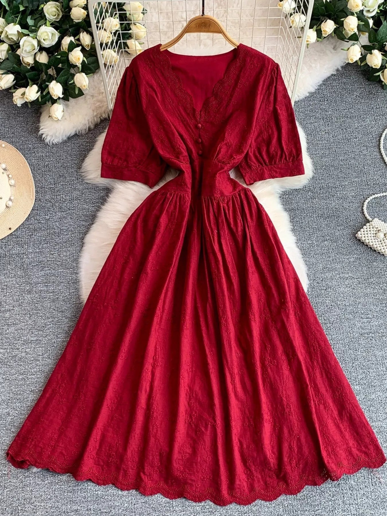 Lace Detail A-Line Midi Dress