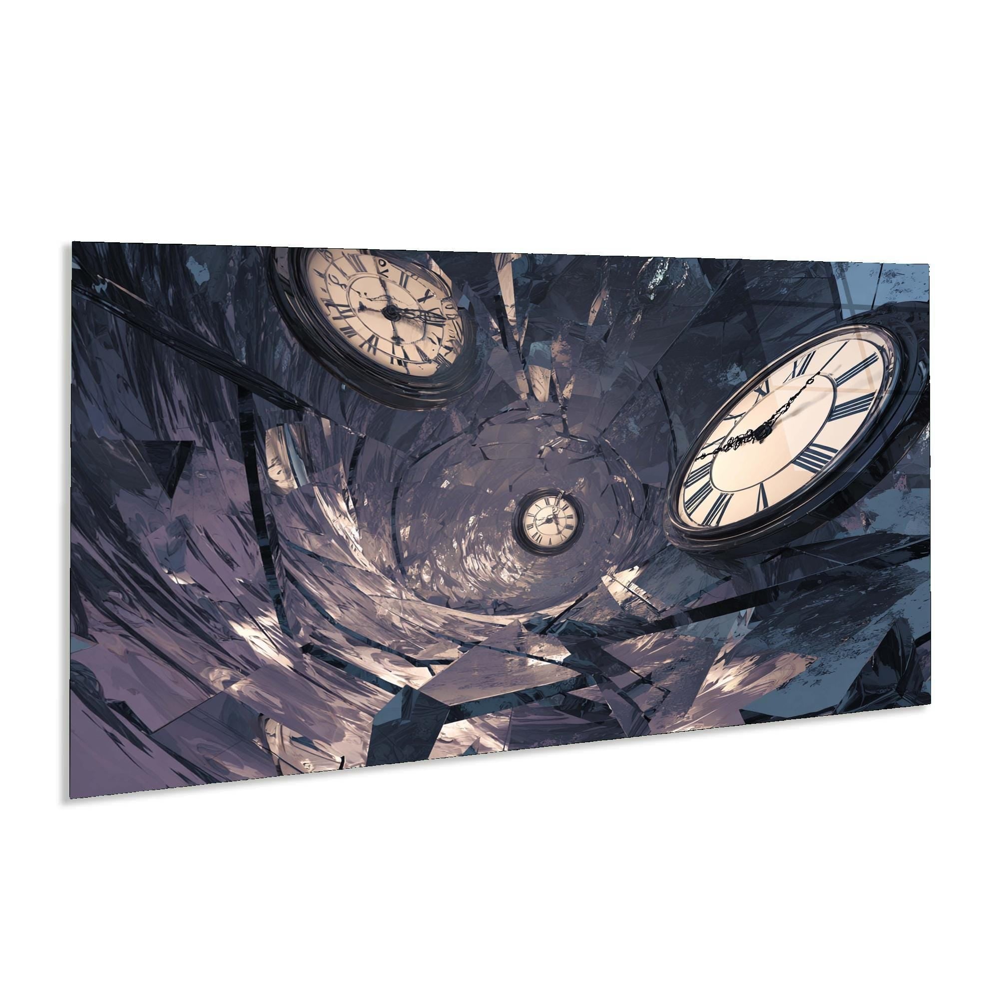 Surreal Clock Tempered Glass Wall Art | Time Vortex Tunnel Decor
