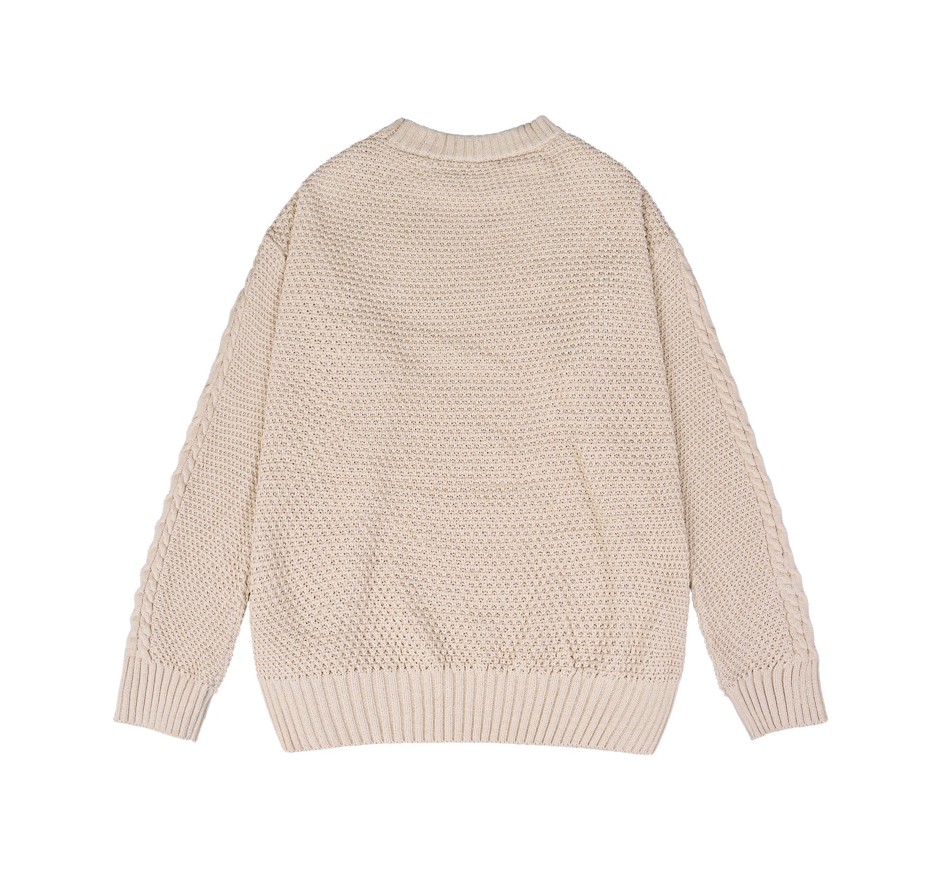 Cable Knit Wool Sweater — Relaxed Fit, Beige