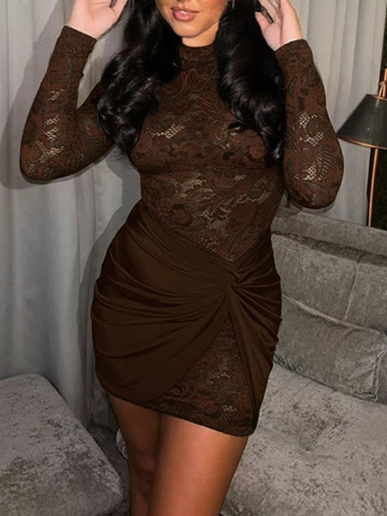 Lace Long Sleeve Bodycon Mini Dress