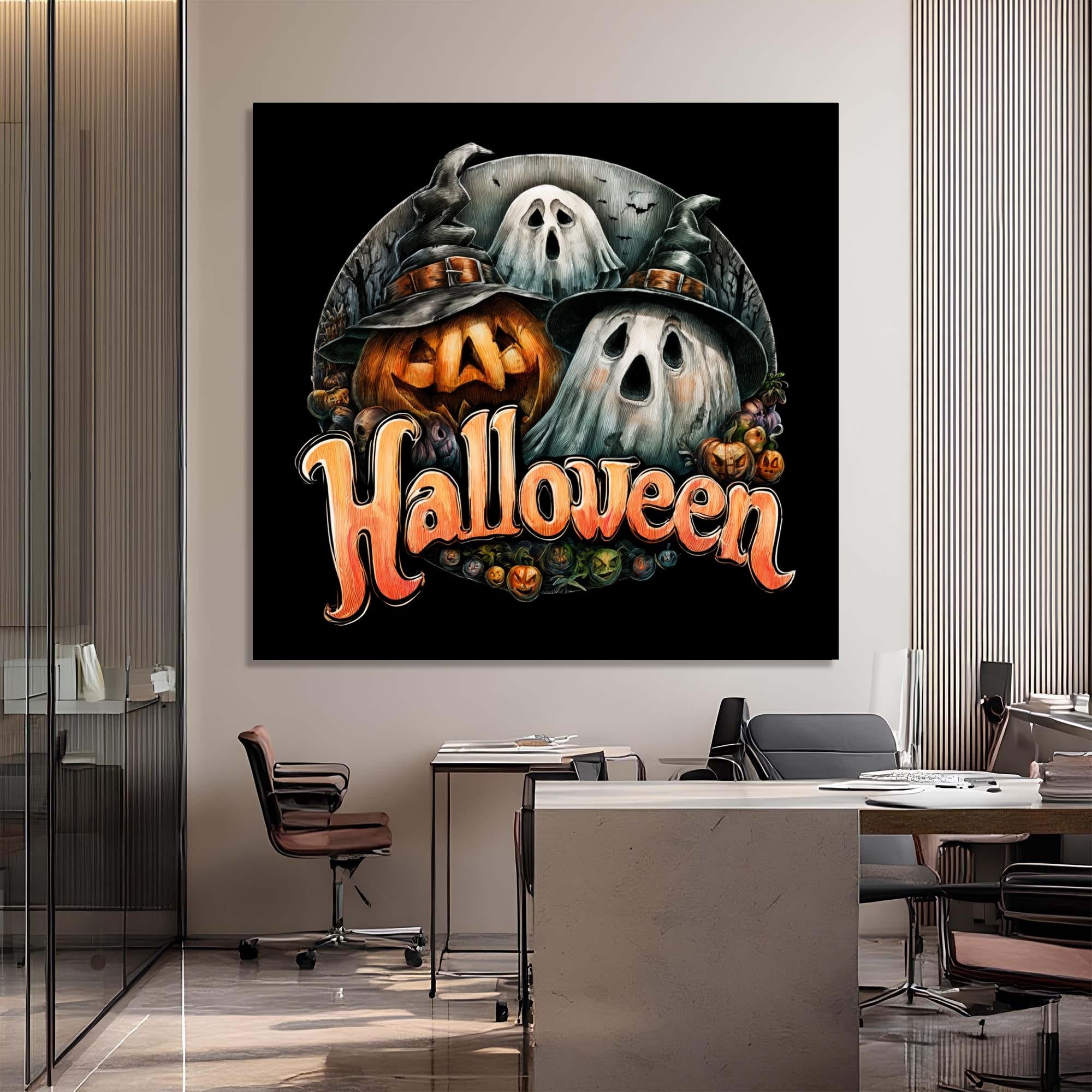 Pumpkin Ghost Tempered Glass Wall Art | Halloween Home Decor