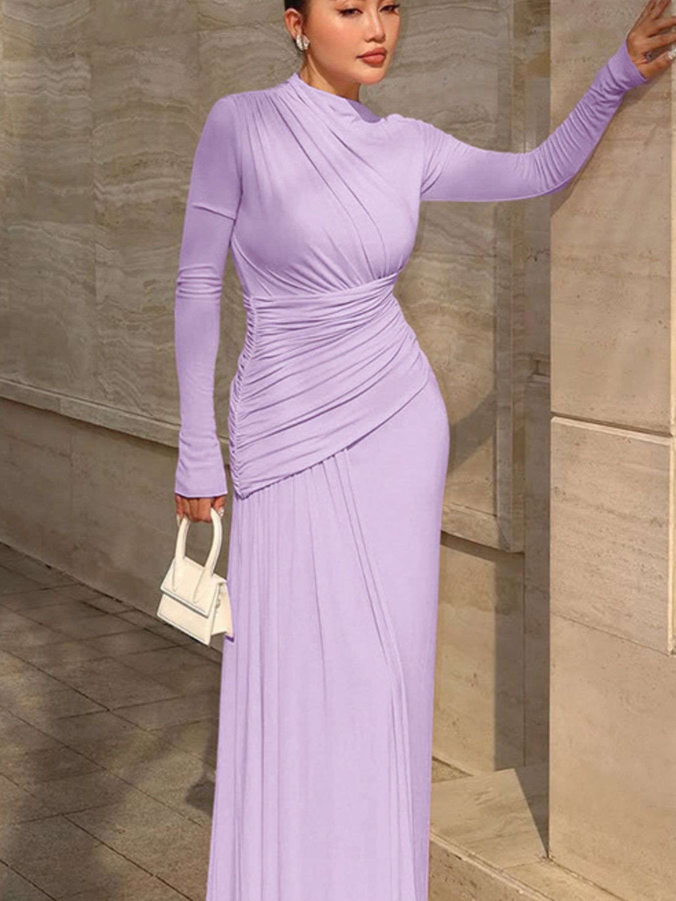 Ruched Long Sleeve Mermaid Maxi Dress