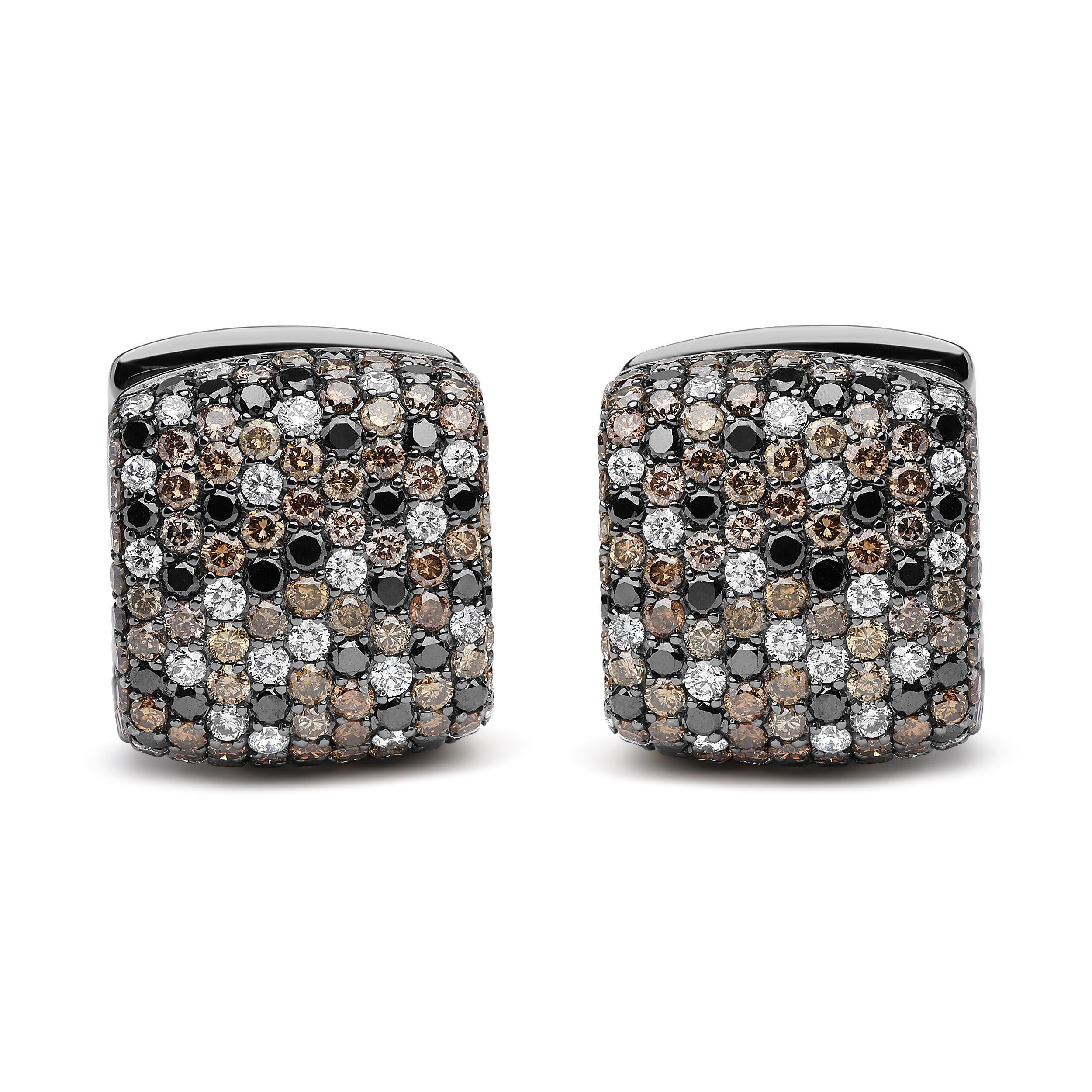 Black Rhodium Plated 18K White Gold 12 5/8 Cttw Multi Color Diamond Square Domed Huggie Hoop Earrings (Brown, Black, G-H Color, SI1-SI2 Clarity)