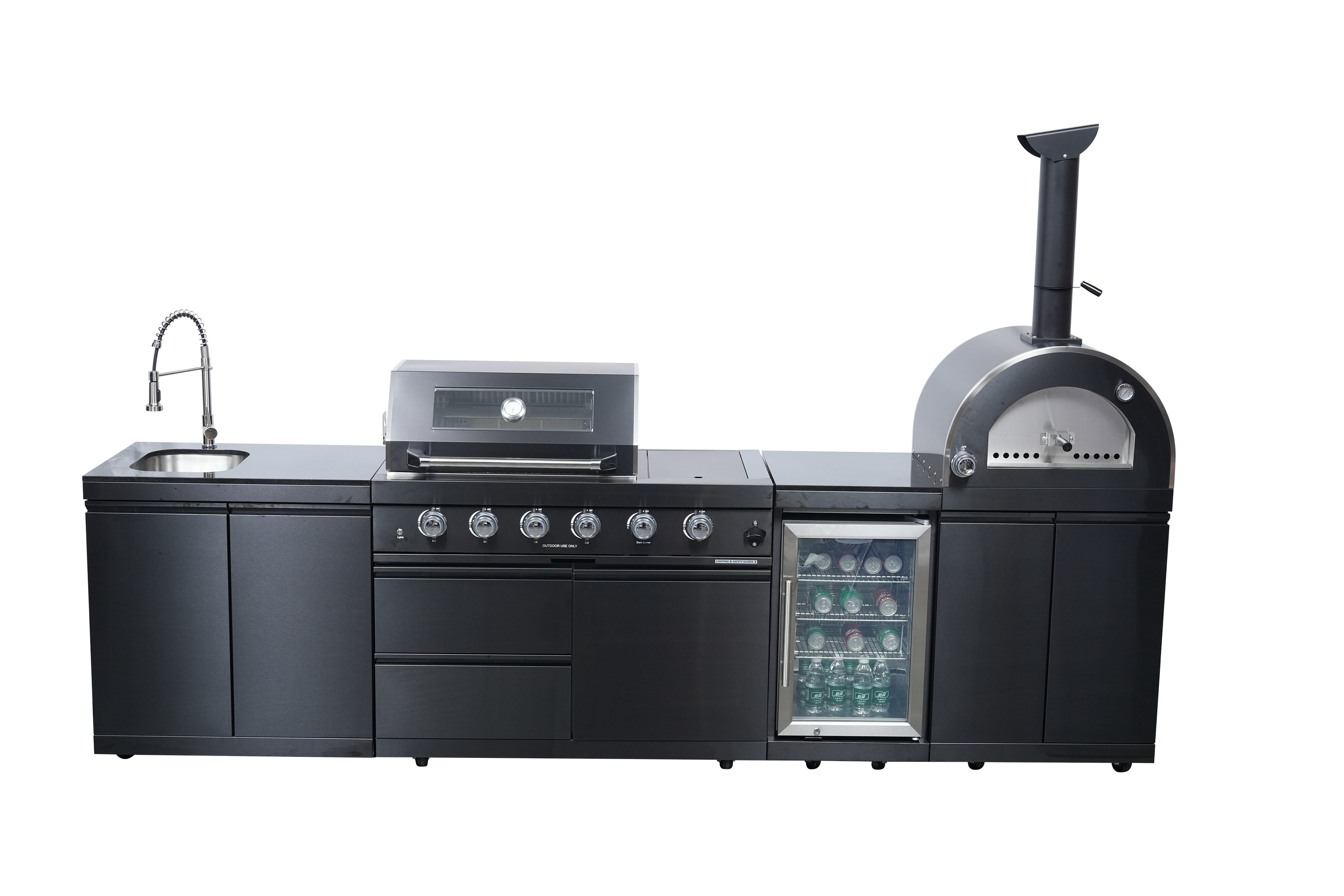 Black 125-Inch Double Stainless Steel Gas Outdoor Kitchen Grill