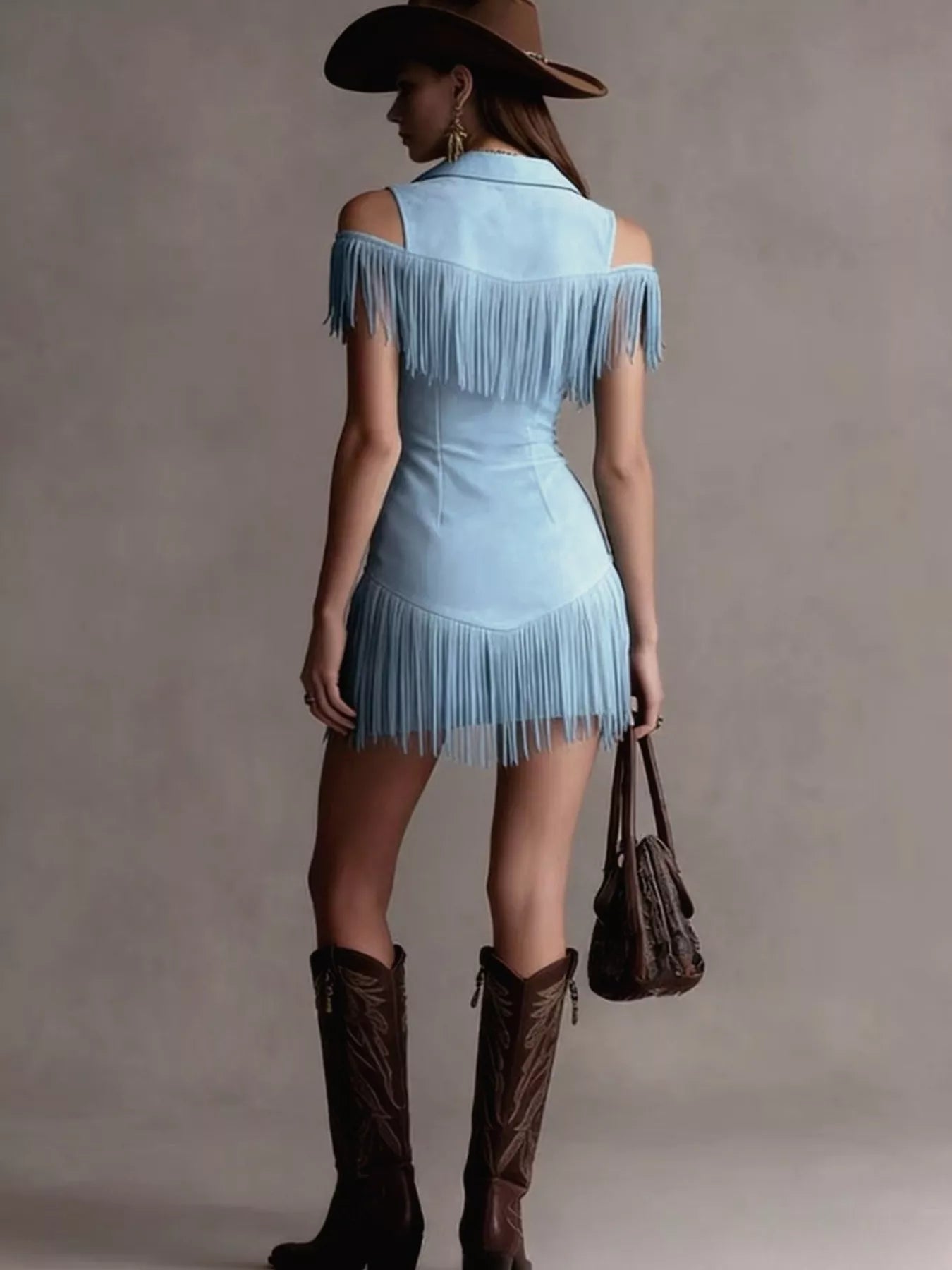 Fringed Cold Shoulder Mini Dress