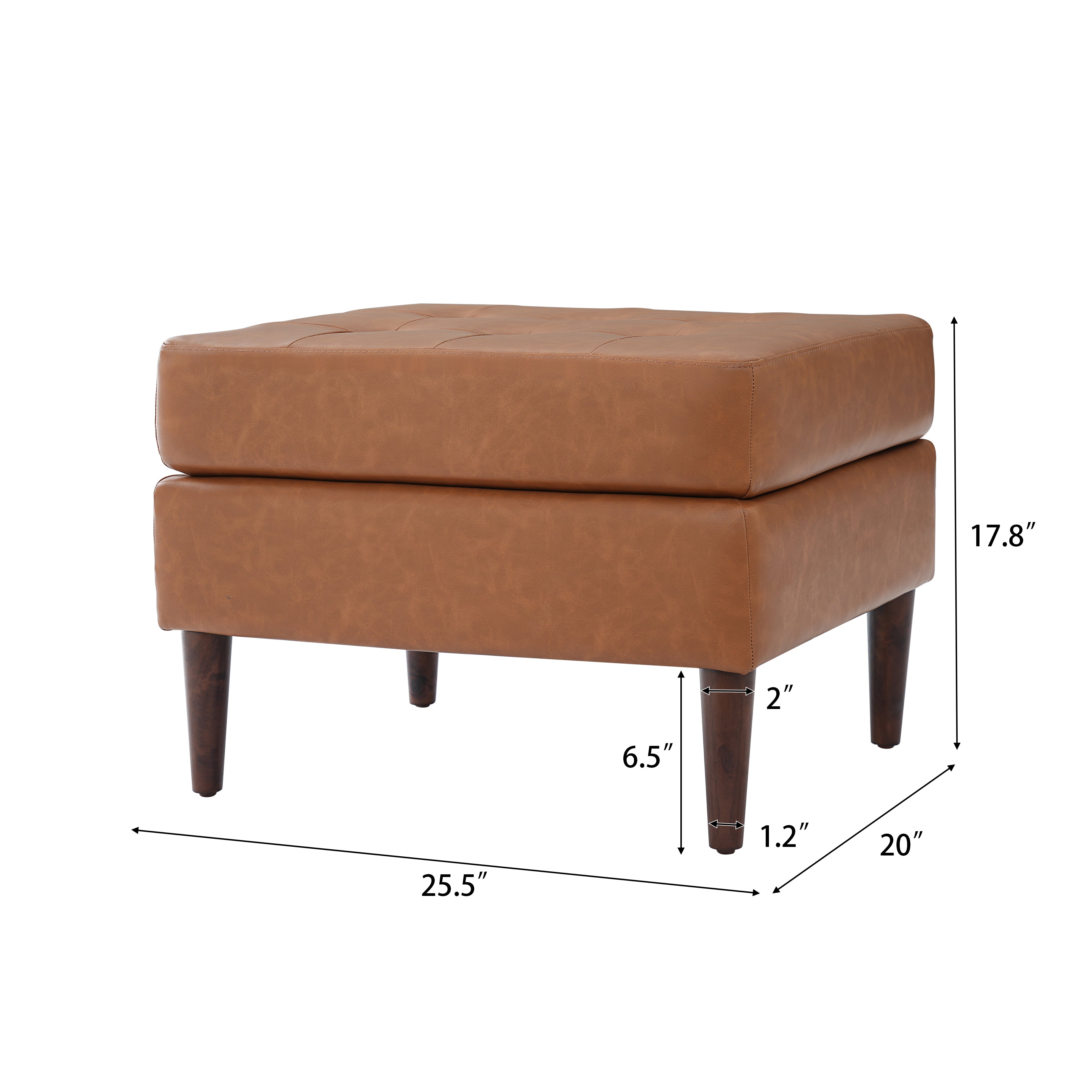 Upholstered PU Leather Ottoman, Solid Wooden Legs