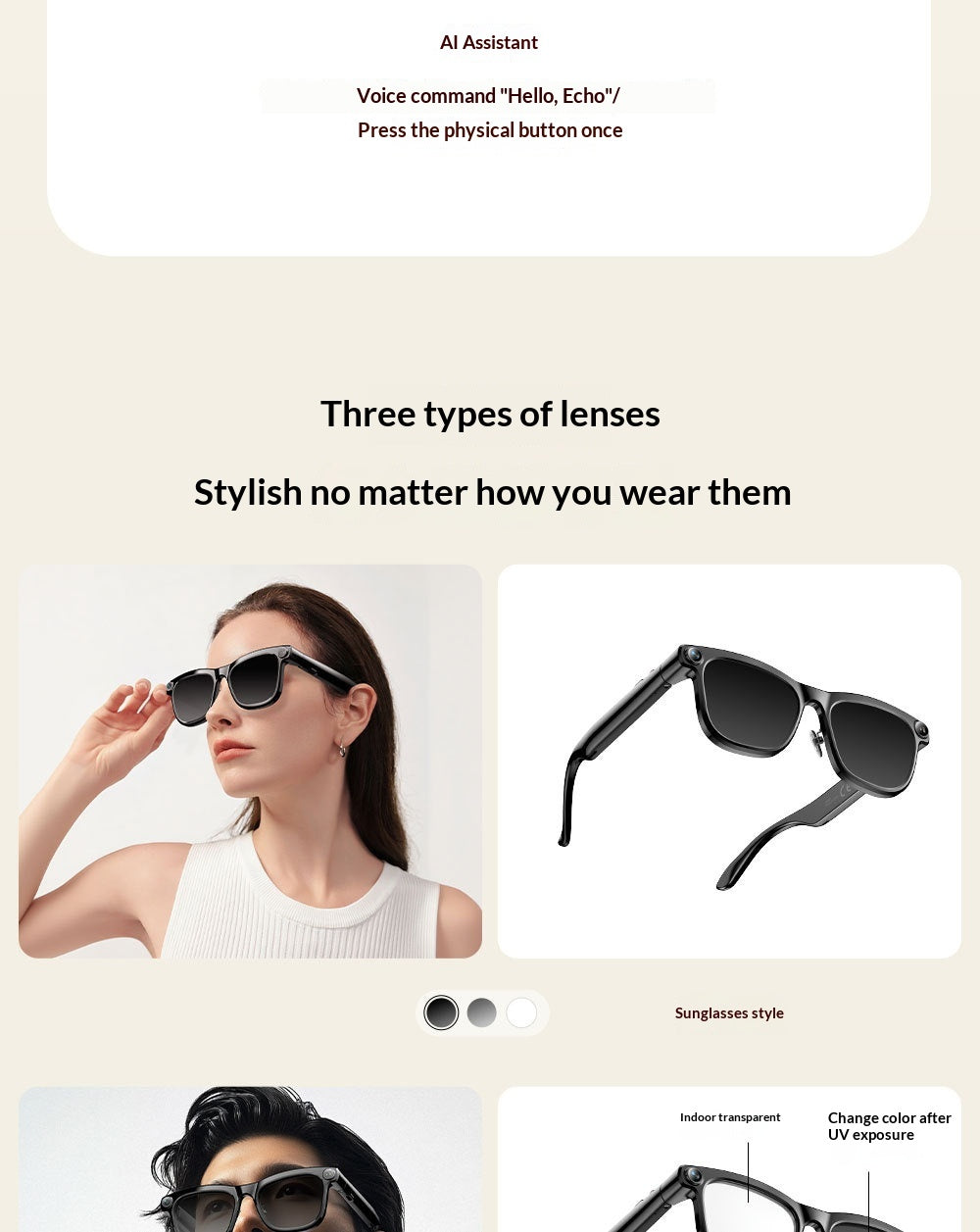 AI Smart Glasses, 1300 MP High Definition Camera, Anti Shake Shooting, Object Recognition Multi Functional Eyeglasses