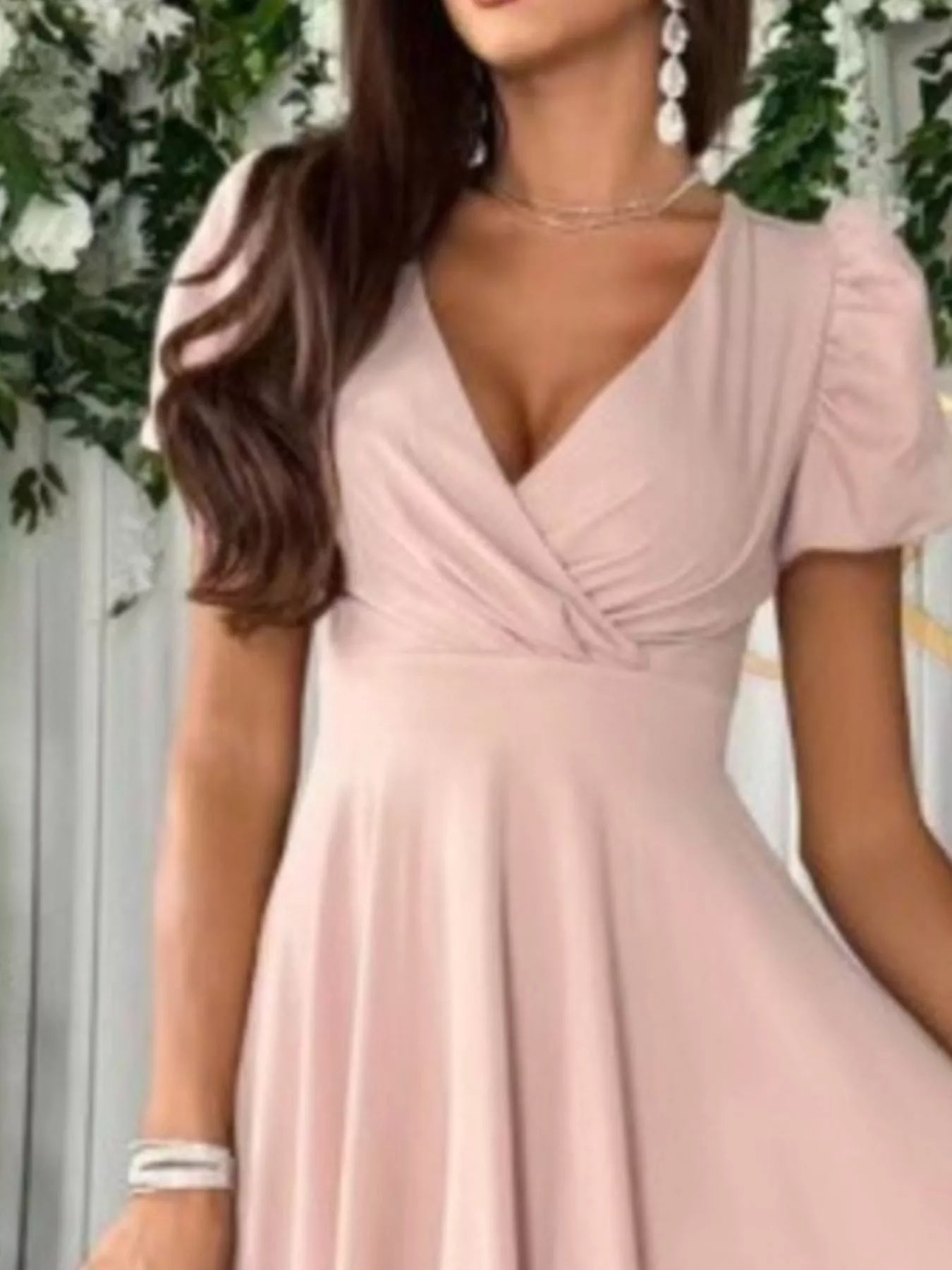 Surplice Short Sleeve Midi Dress