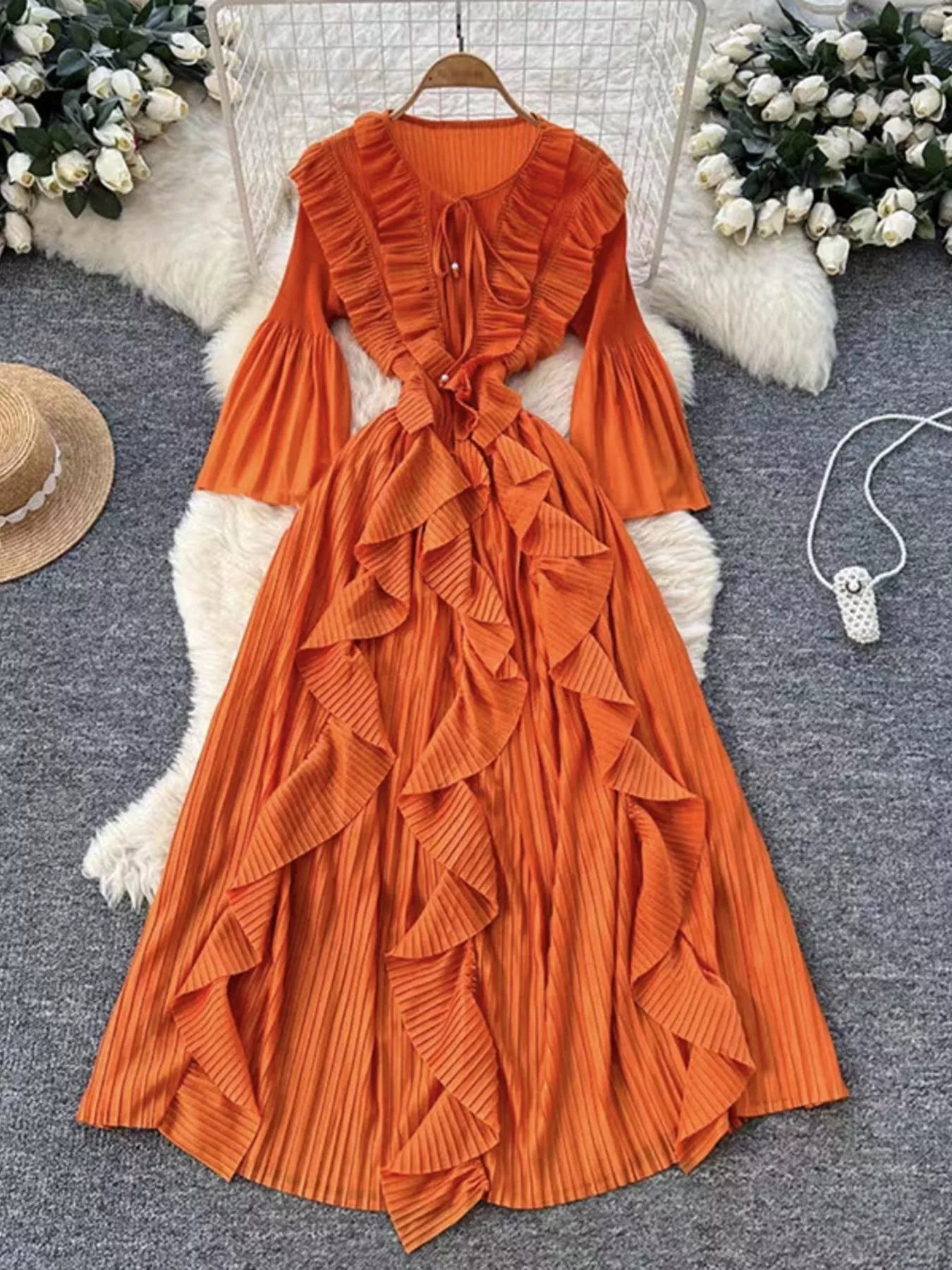 Ruffled A-Line Midi Dress