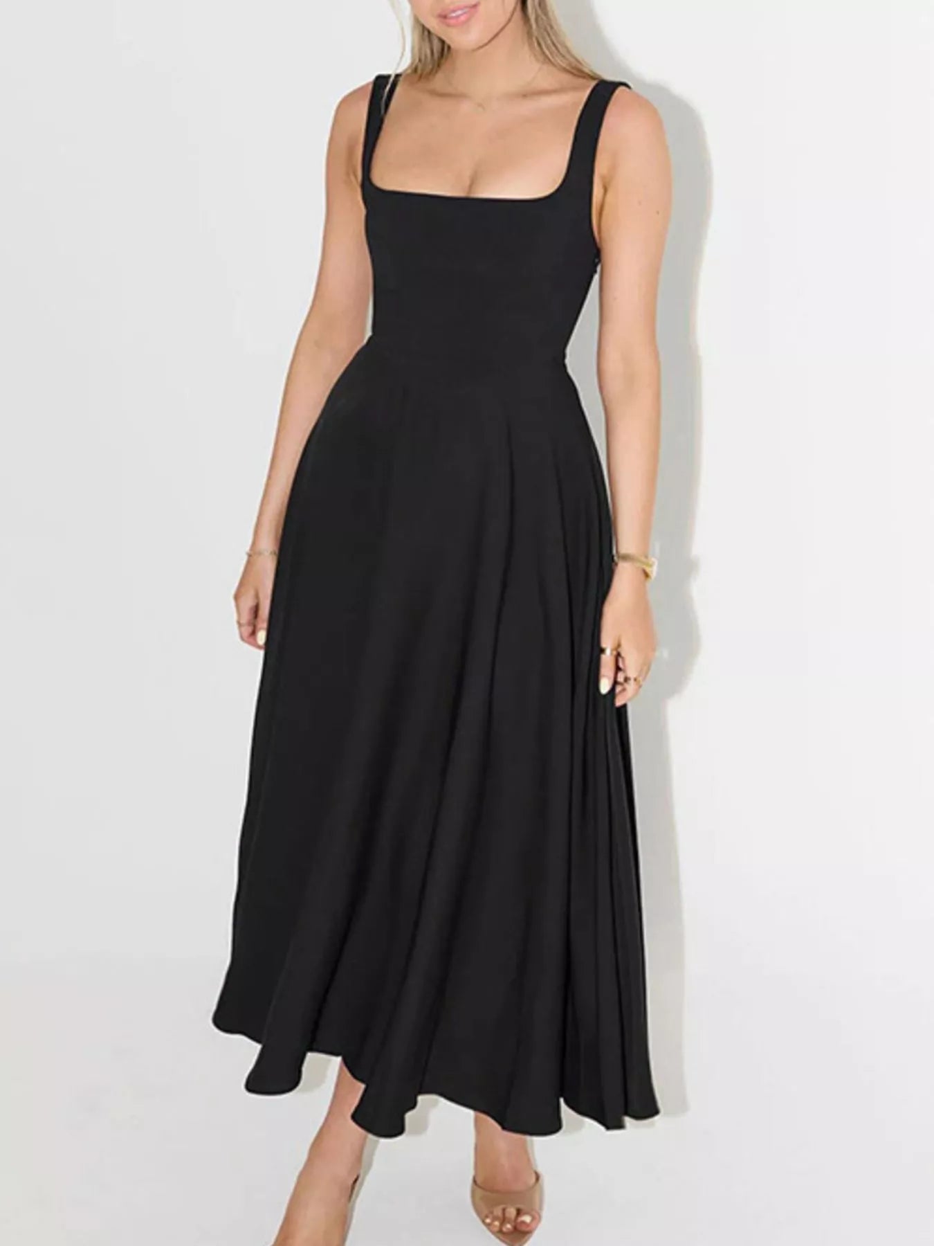 Square Neck Wide Strap A-Line Dress
