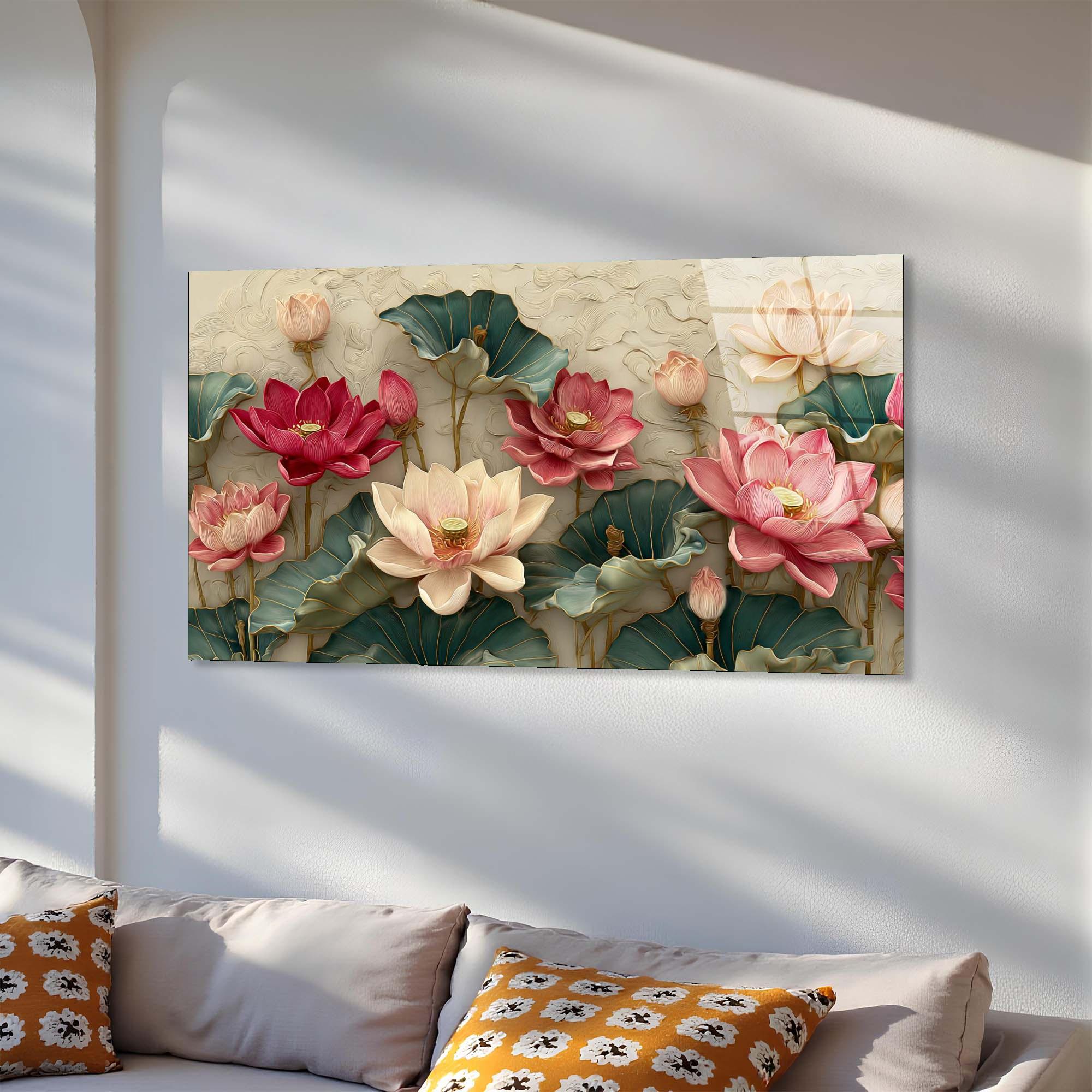 Lotus Flower Tempered Glass Wall Art | Elegant Botanical Decor