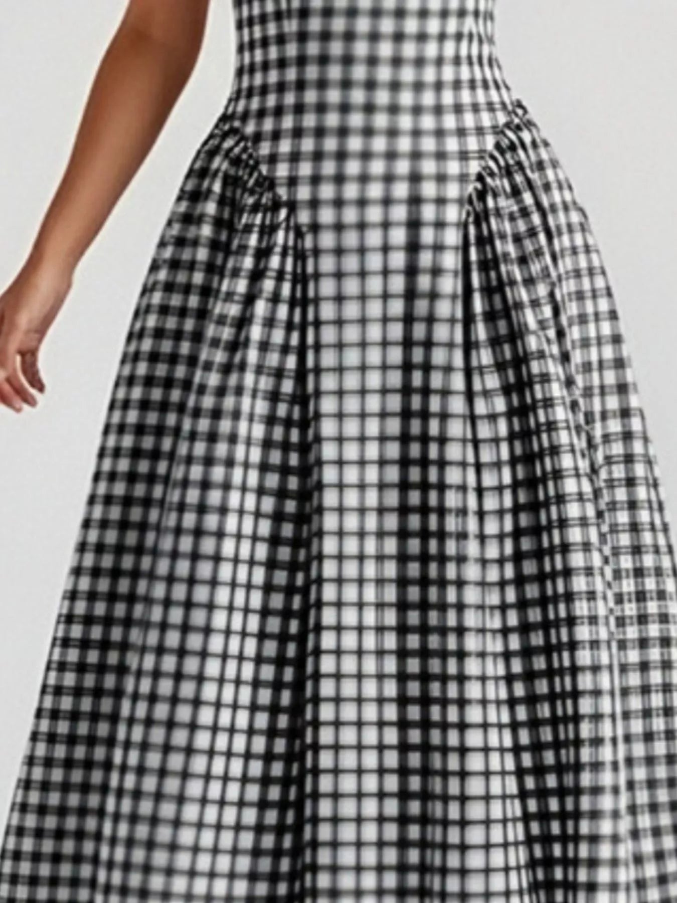 Full Size Plaid Square Neckline Midi Dress Plus Size