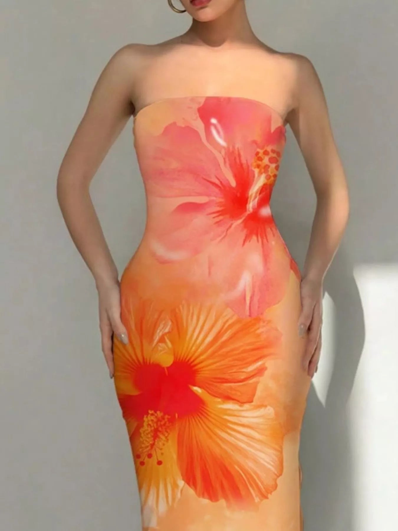 Tropical Flower Print Bodycon Tube Dress