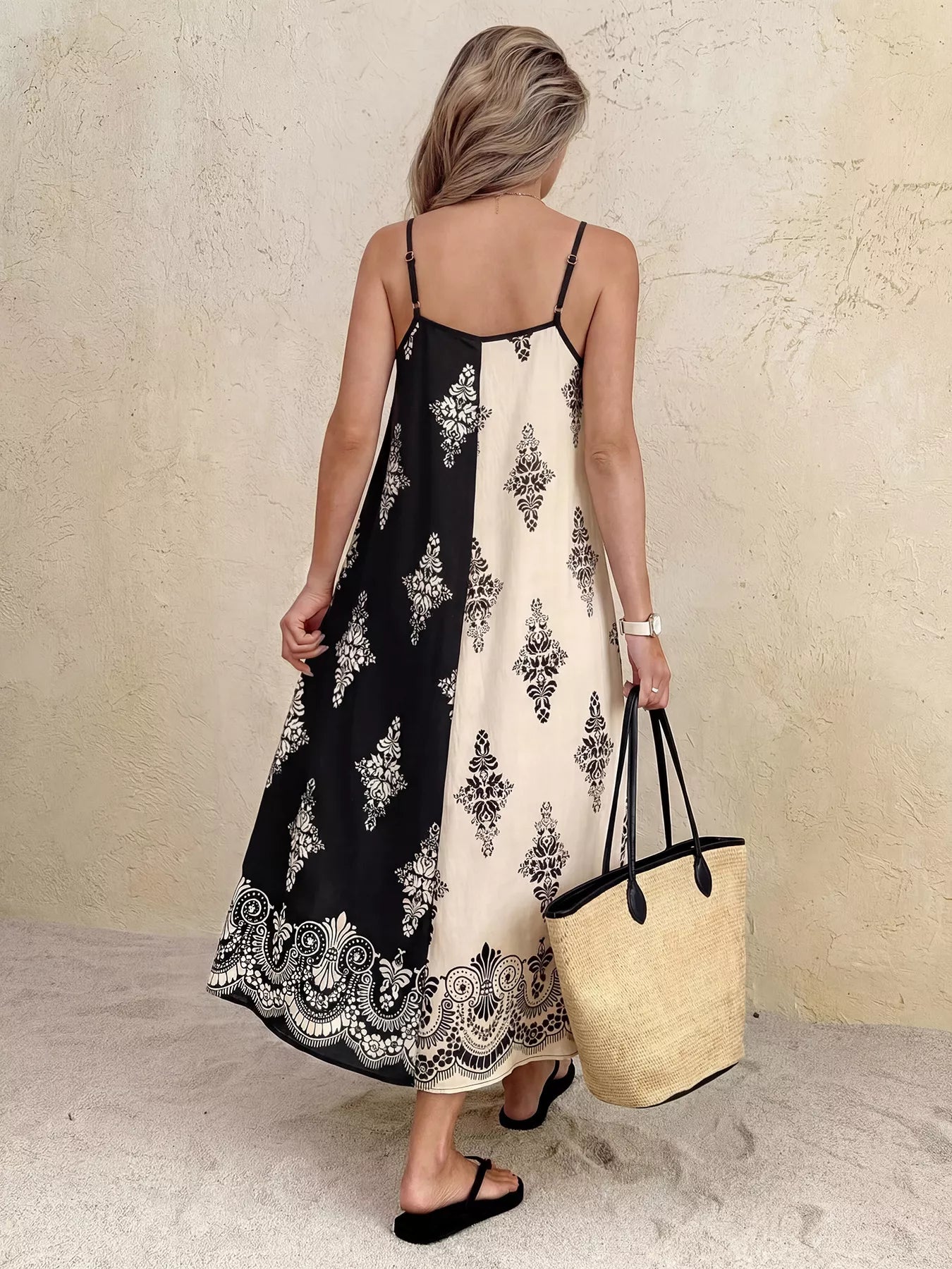 Color Block Floral Print Cami Dress