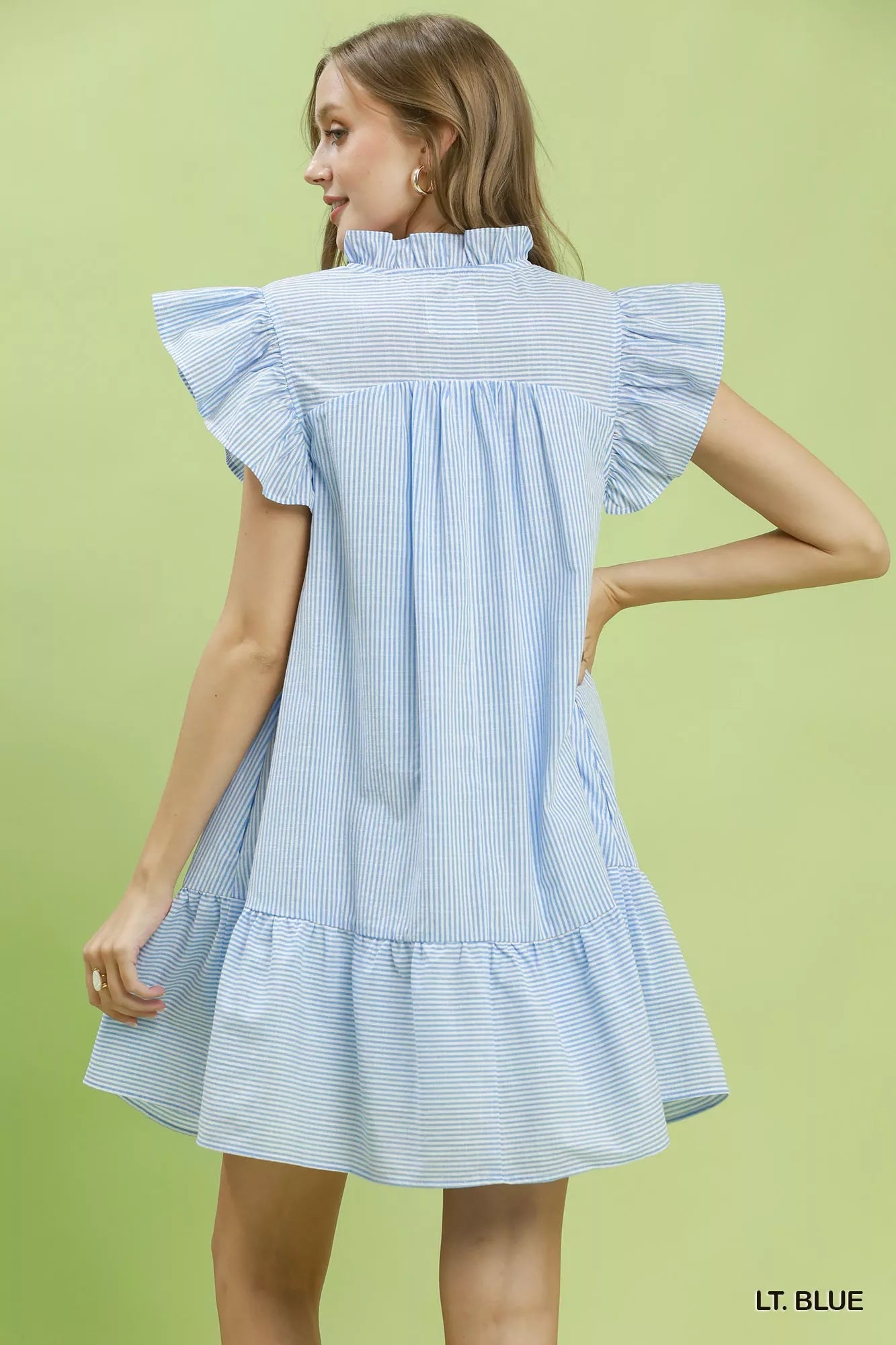 Umgee Stripe Smocked Yoke Ruffle Dress