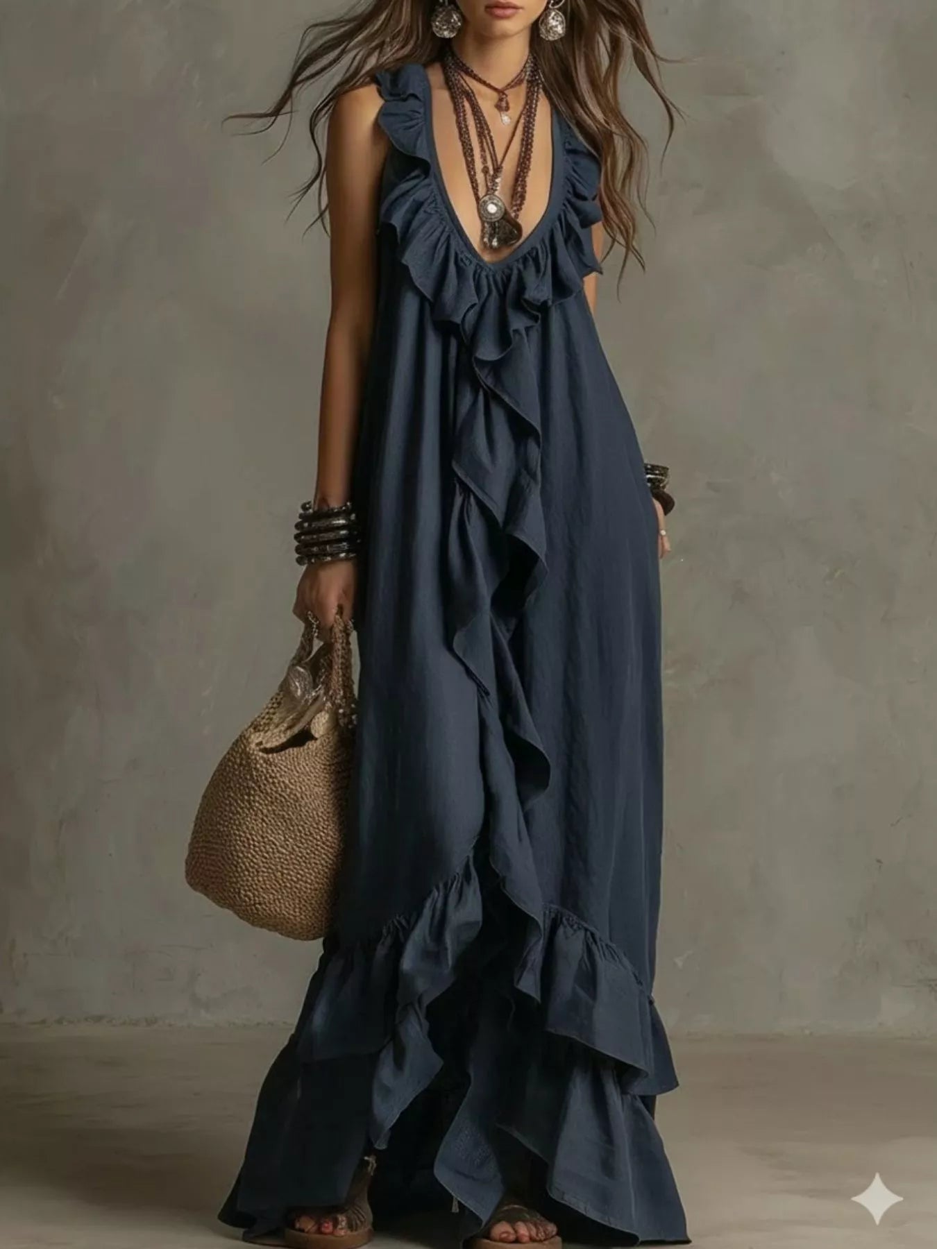 Ruffled Sleeveless Maxi Dress