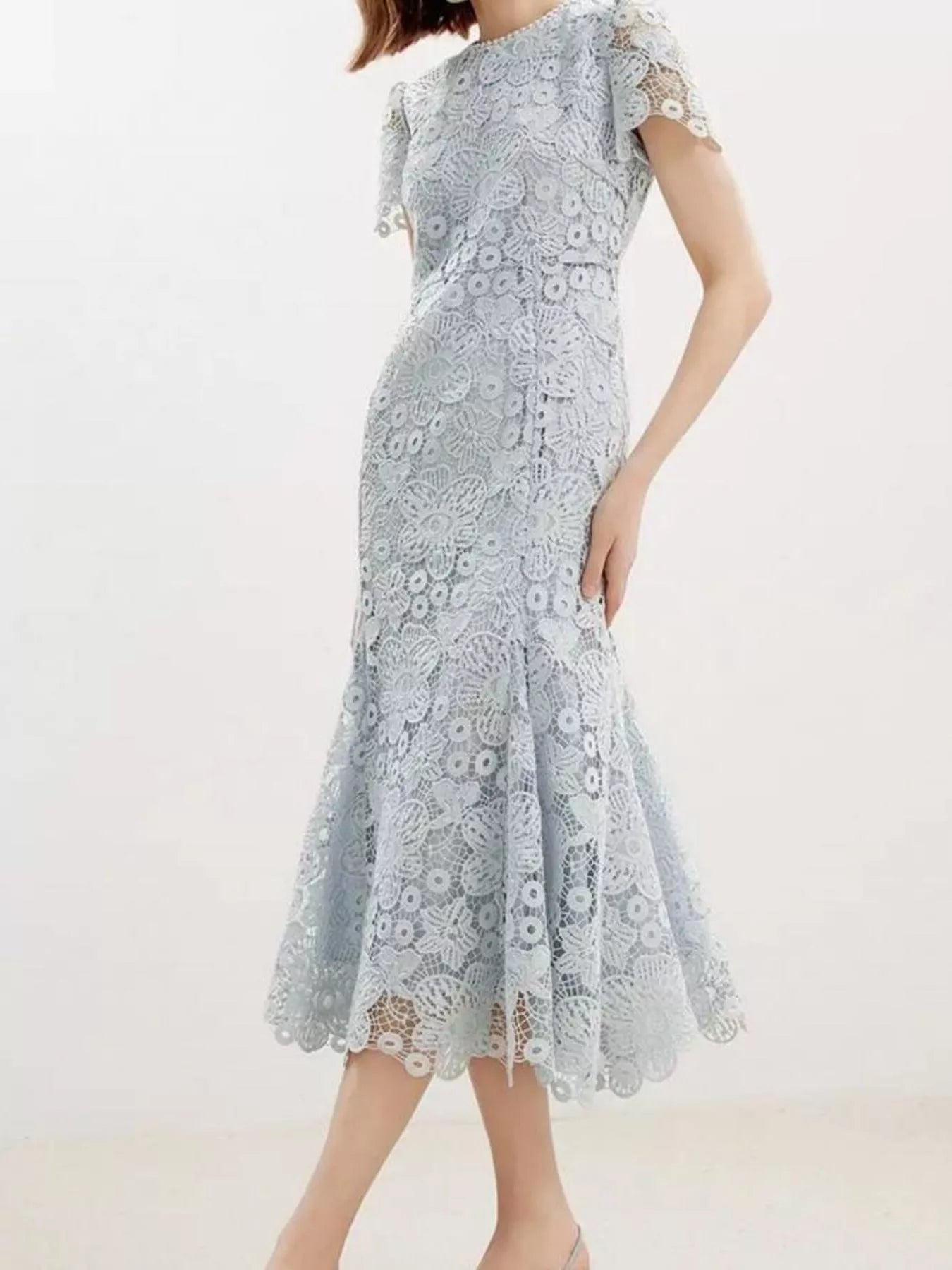 Lace Short Sleeve Mermaid Dress