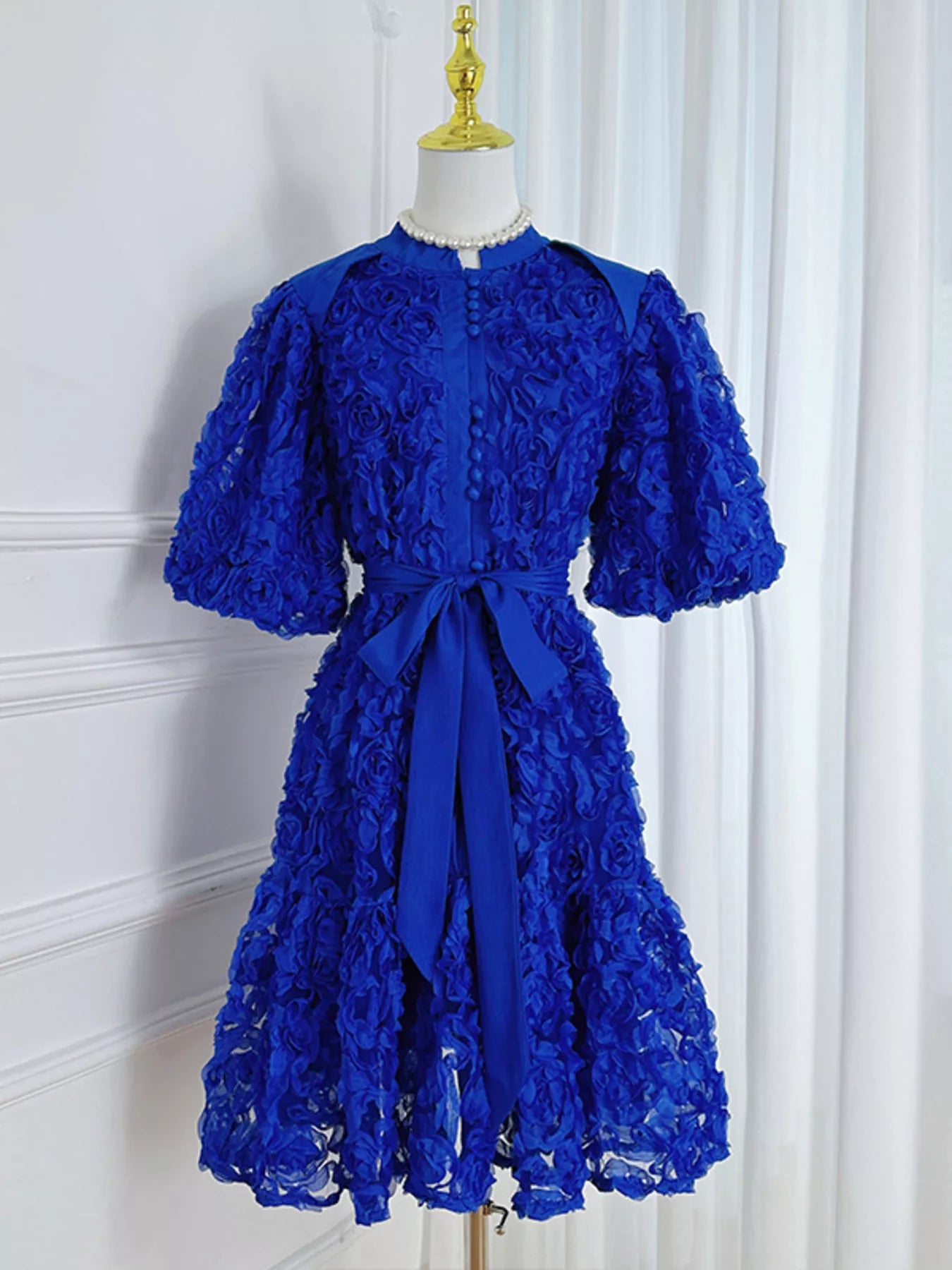 Flower Embellished Puff Sleeve Dress