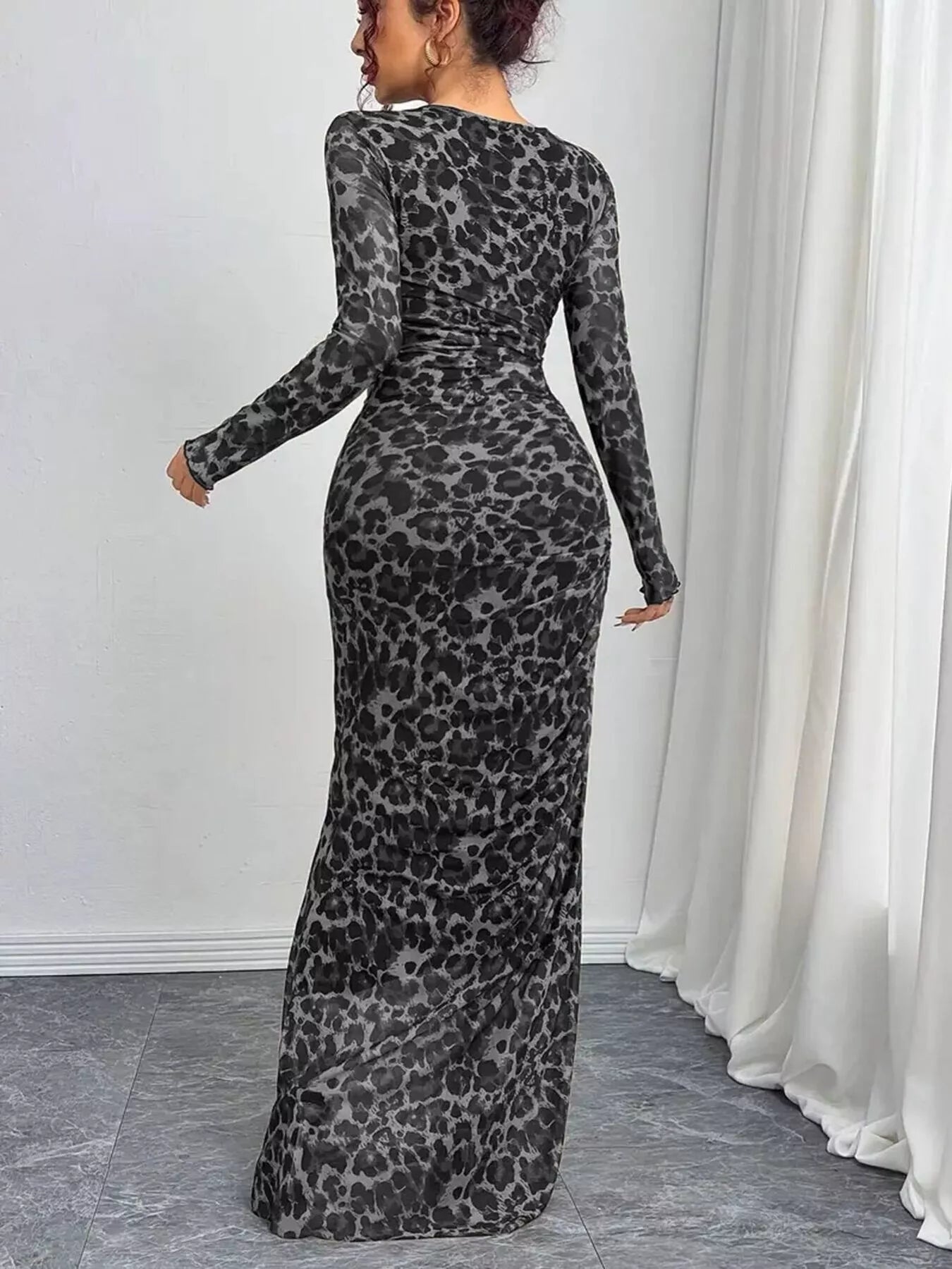 Leopard Ruched Bodycon Maxi Dress