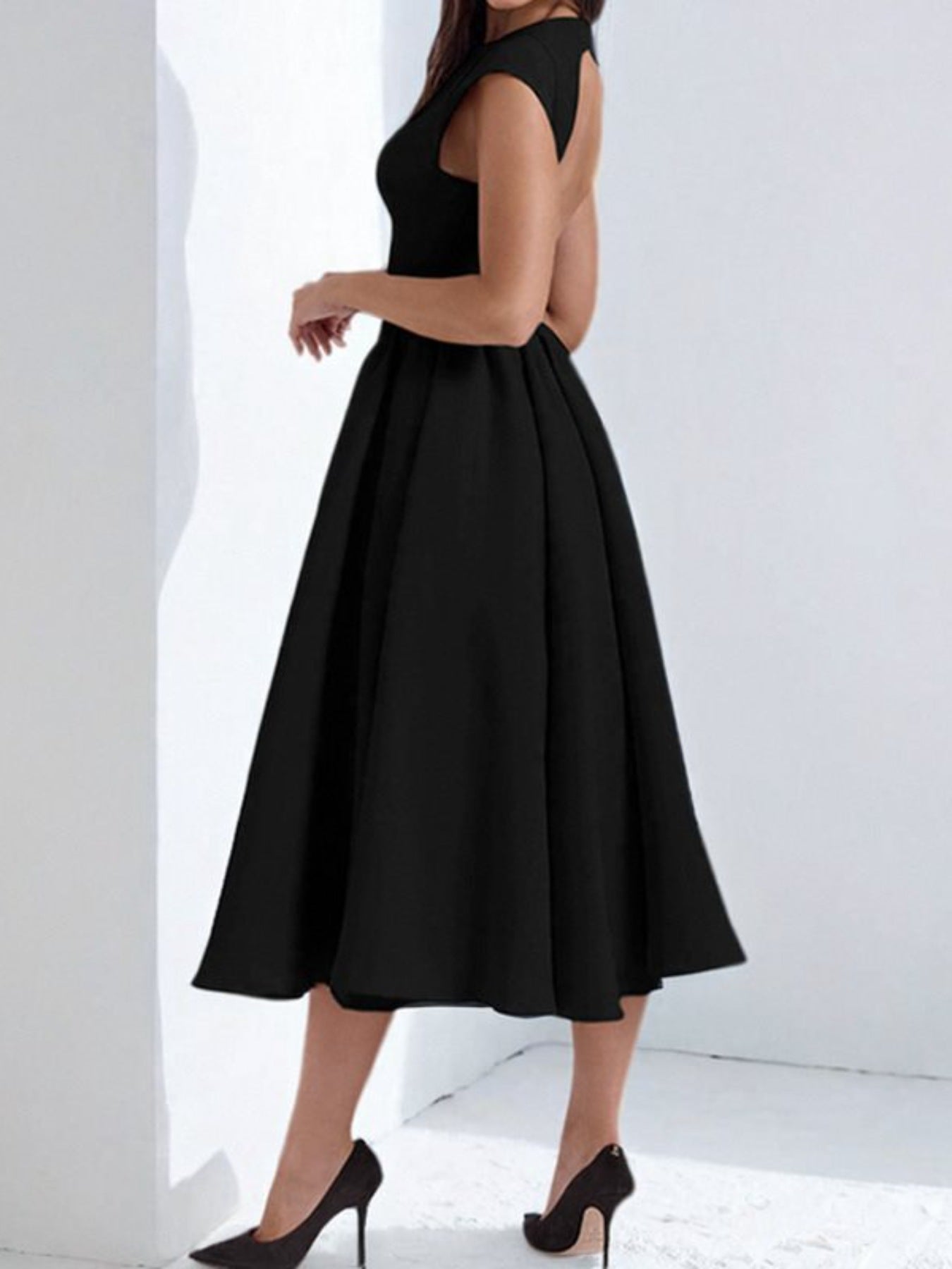 Full Size Cap Sleeve A-Line Midi Dress Plus Size