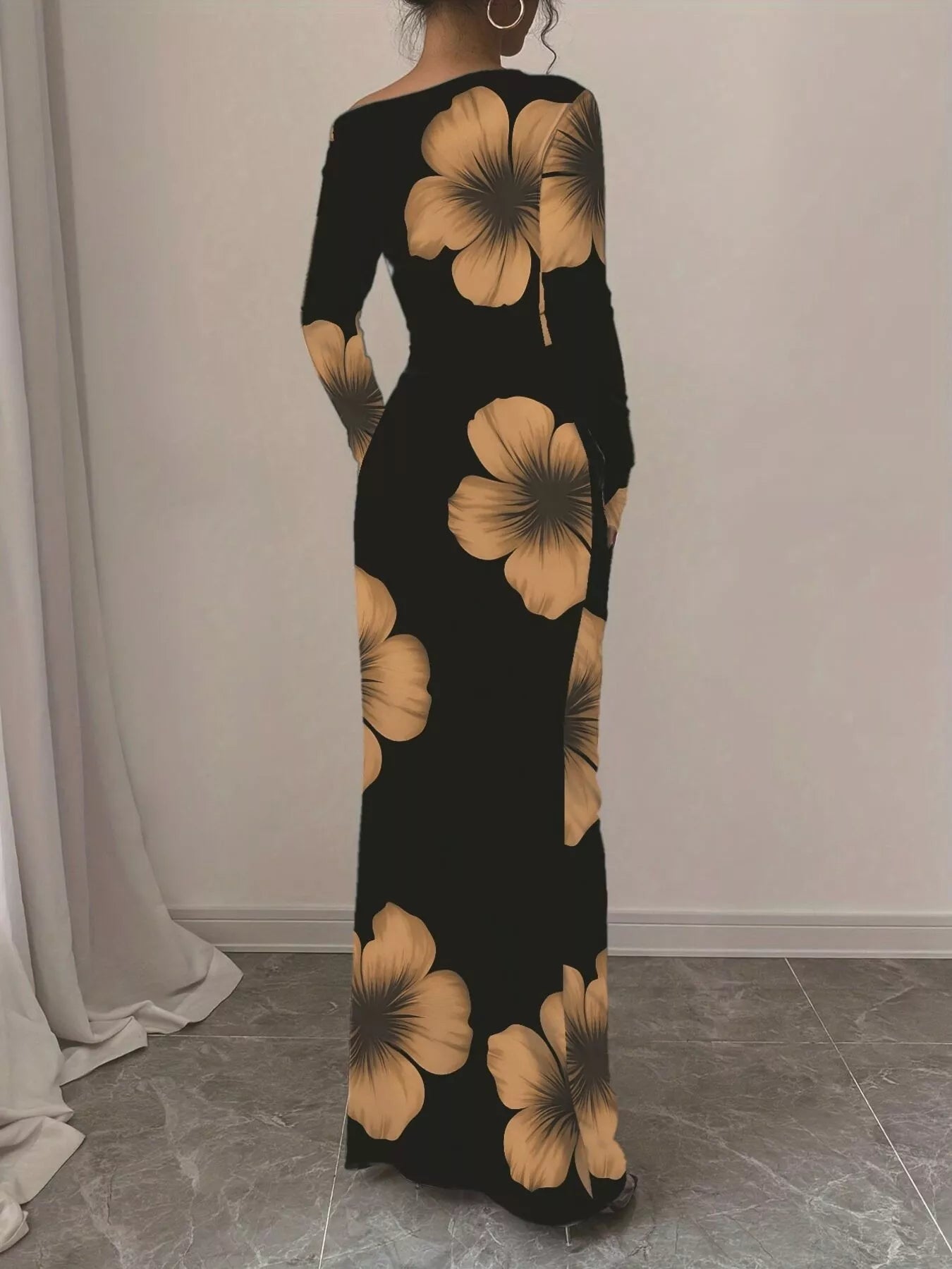 Floral Print One Shoulder Maxi Dress